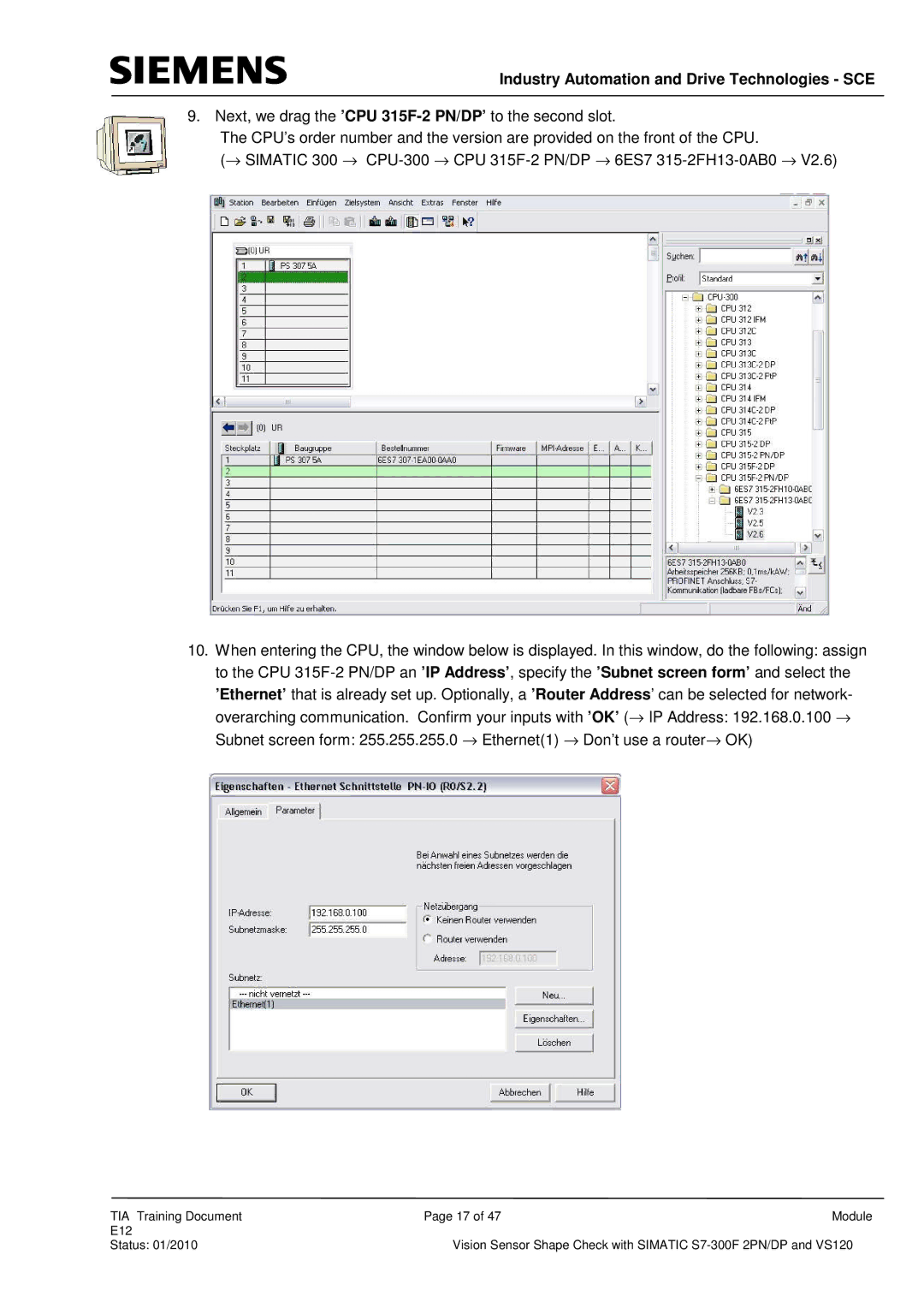 Siemens E12 manual Industry Automation and Drive Technologies SCE 