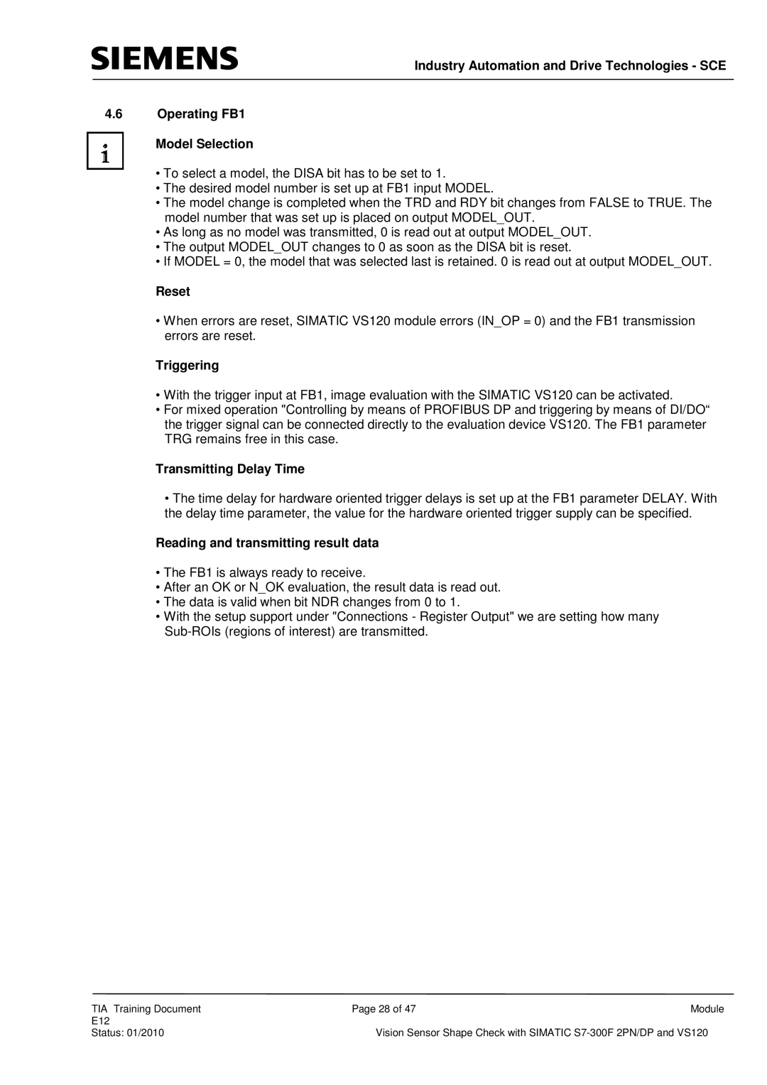 Siemens E12 manual Reset, Triggering, Transmitting Delay Time, Reading and transmitting result data 