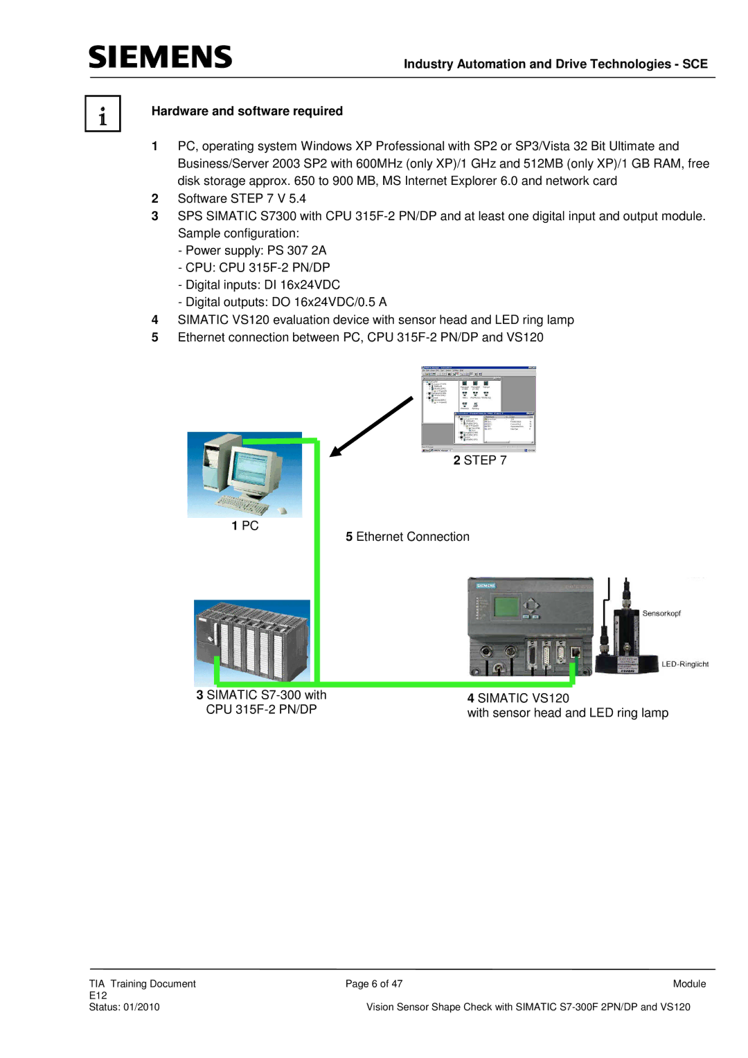 Siemens E12 manual Step, Ethernet Connection 