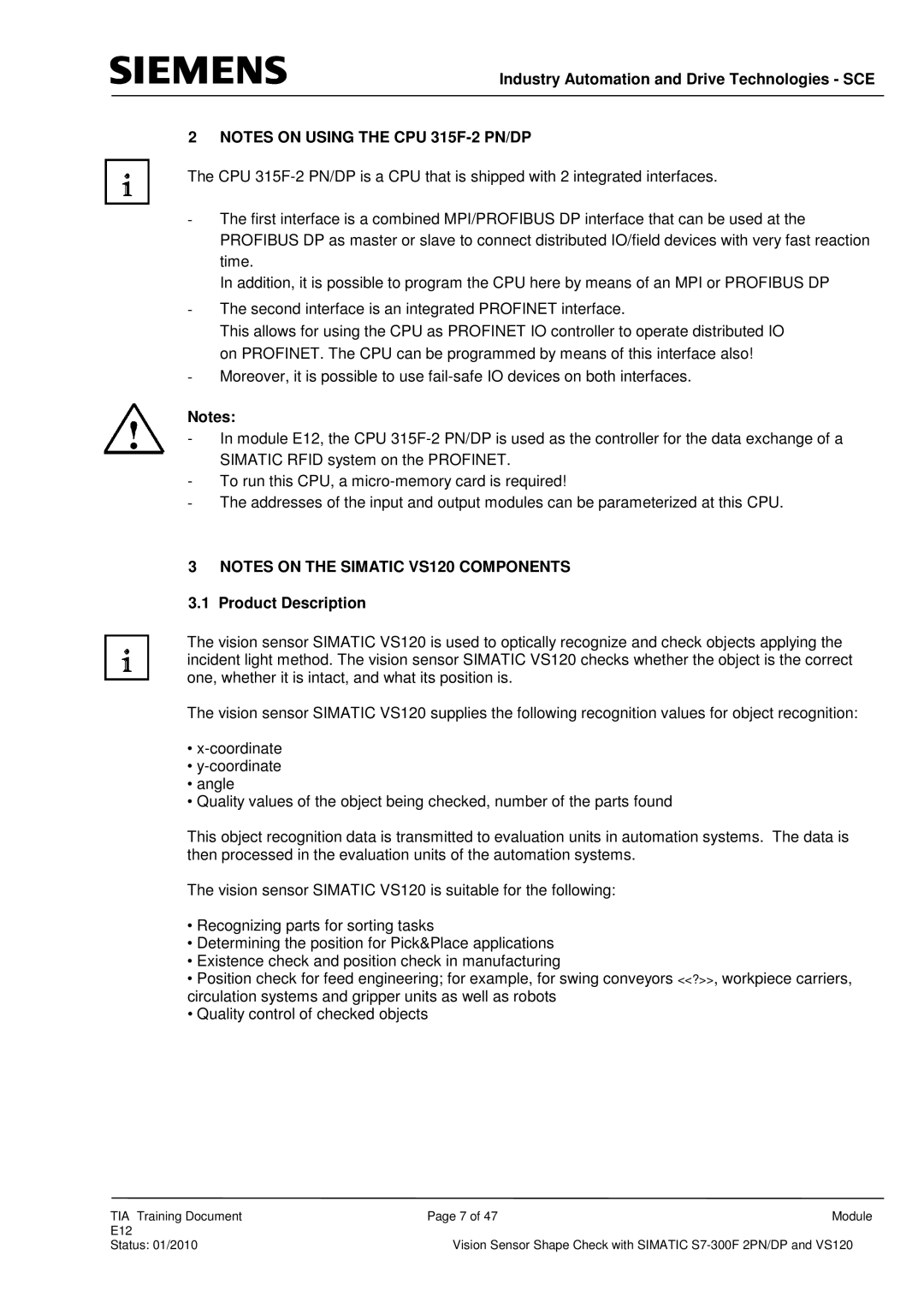 Siemens E12 manual Product Description 