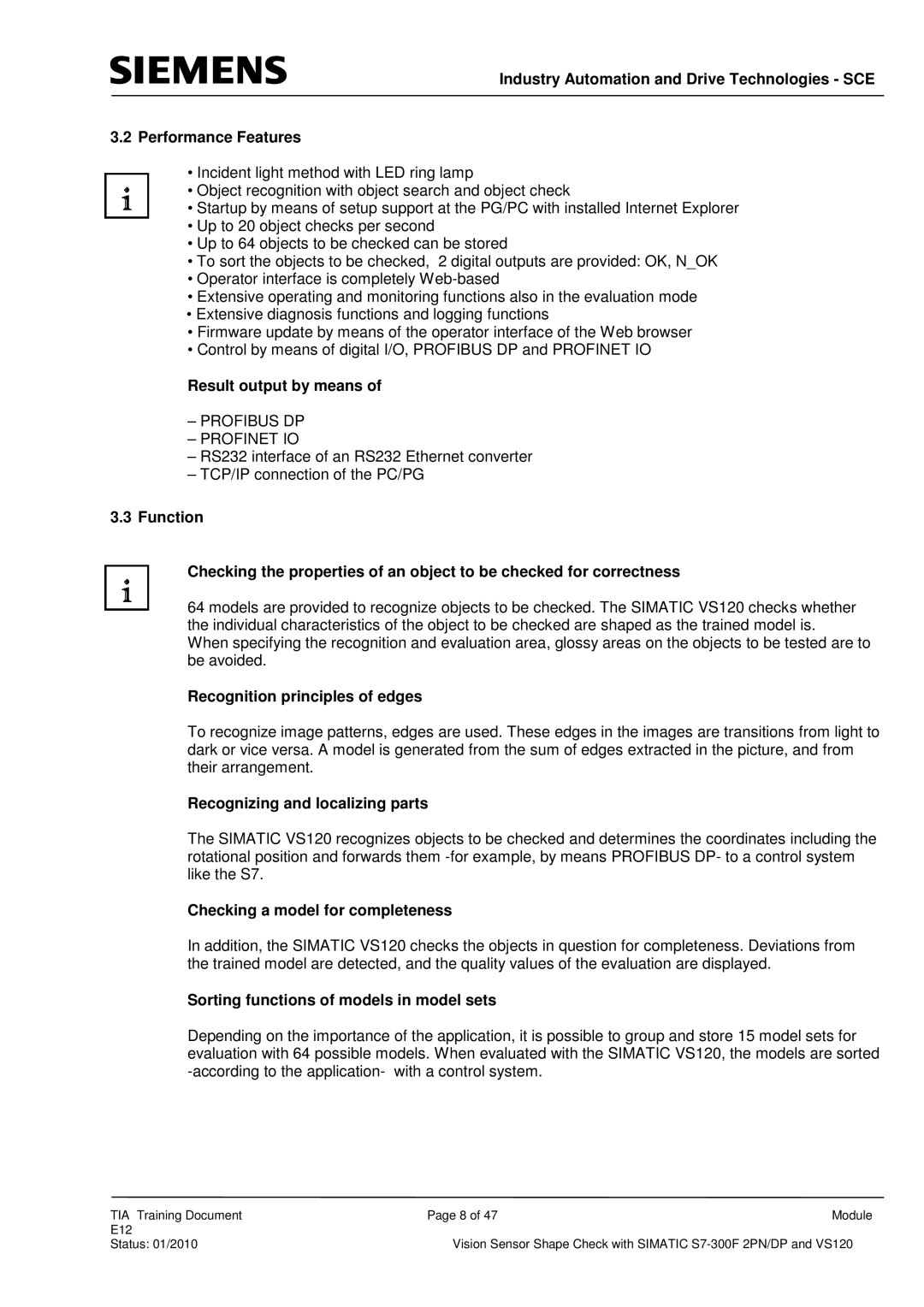 Siemens E12 manual Result output by means, Recognition principles of edges, Recognizing and localizing parts 