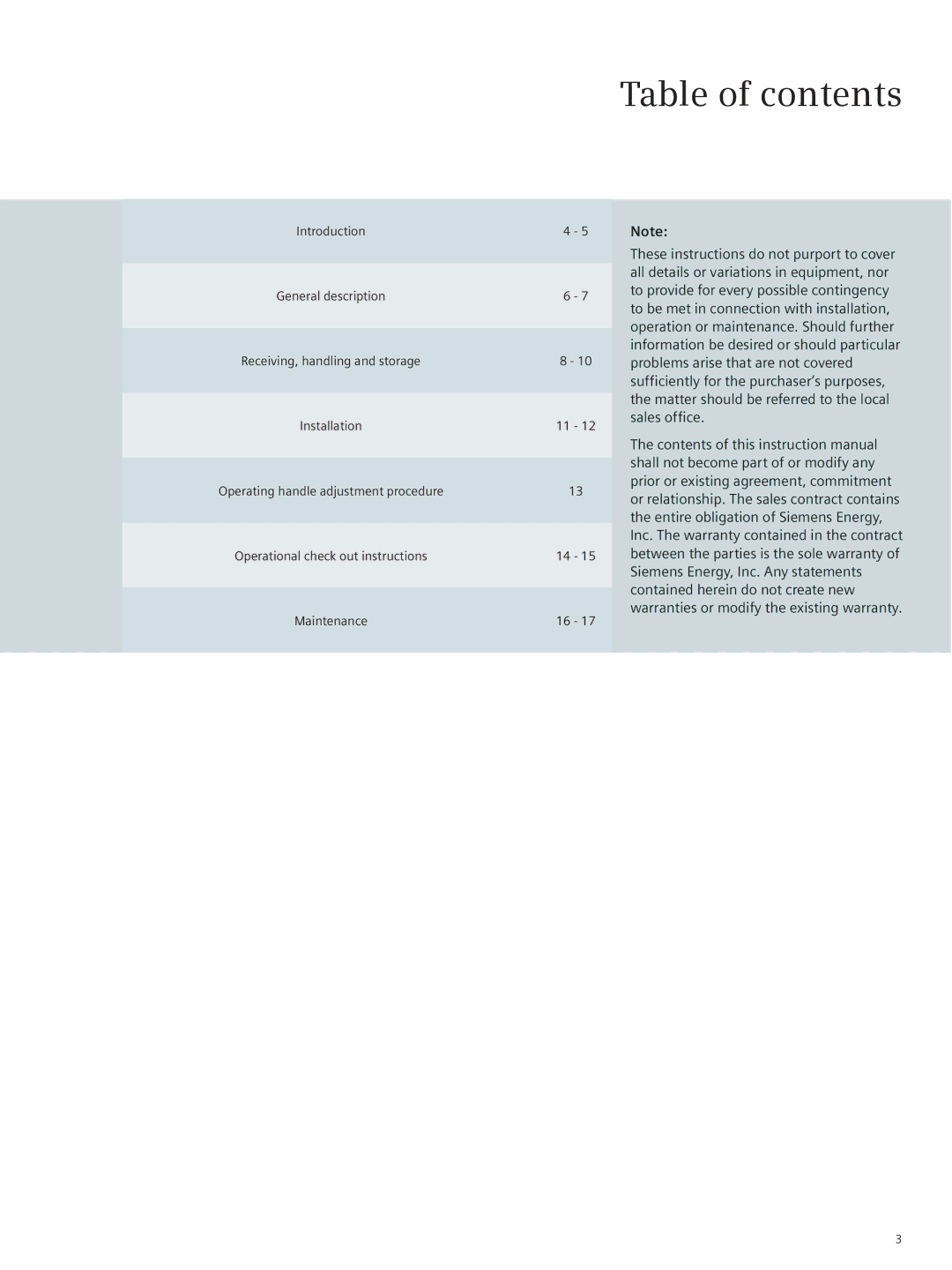 Siemens E50001-F710-A420-X-4A00 instruction manual Table of contents 