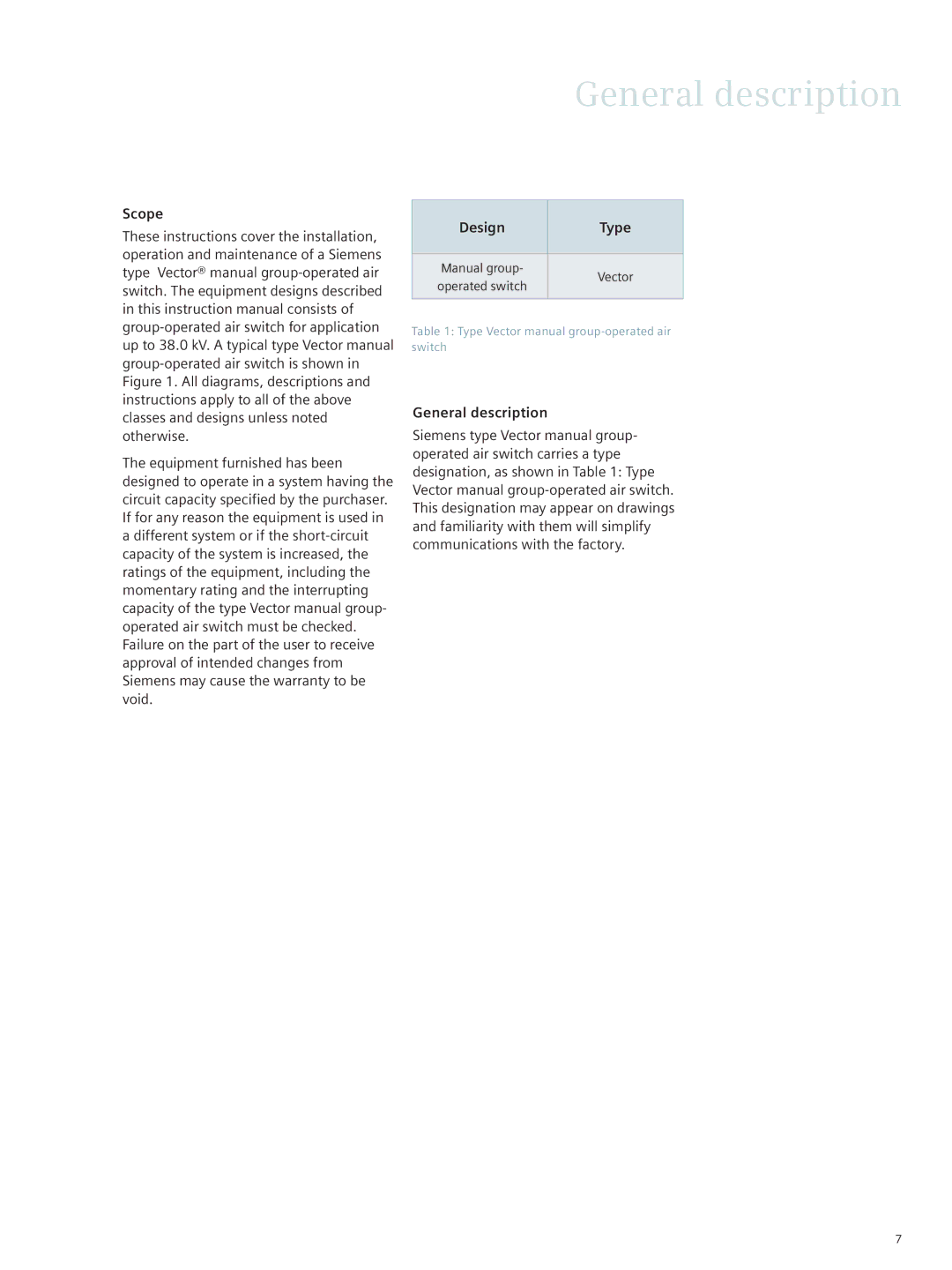 Siemens E50001-F710-A420-X-4A00 instruction manual General description, Scope, Design Type 