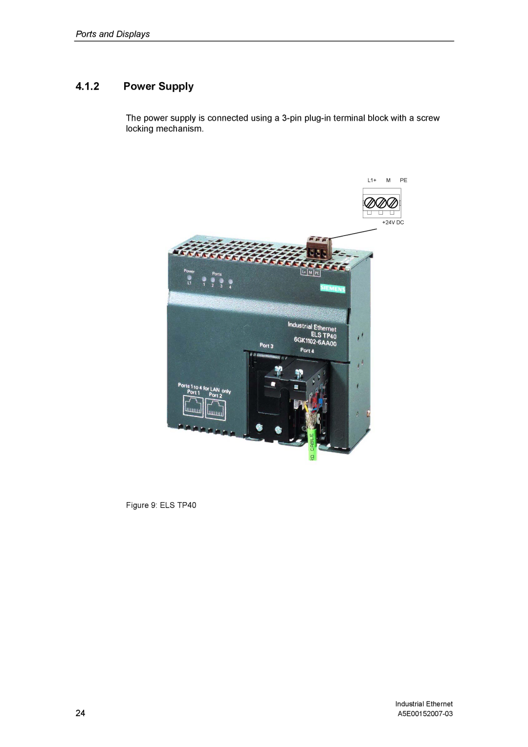 Siemens Electrical Lean Switch installation instructions Power Supply, ELS TP40 