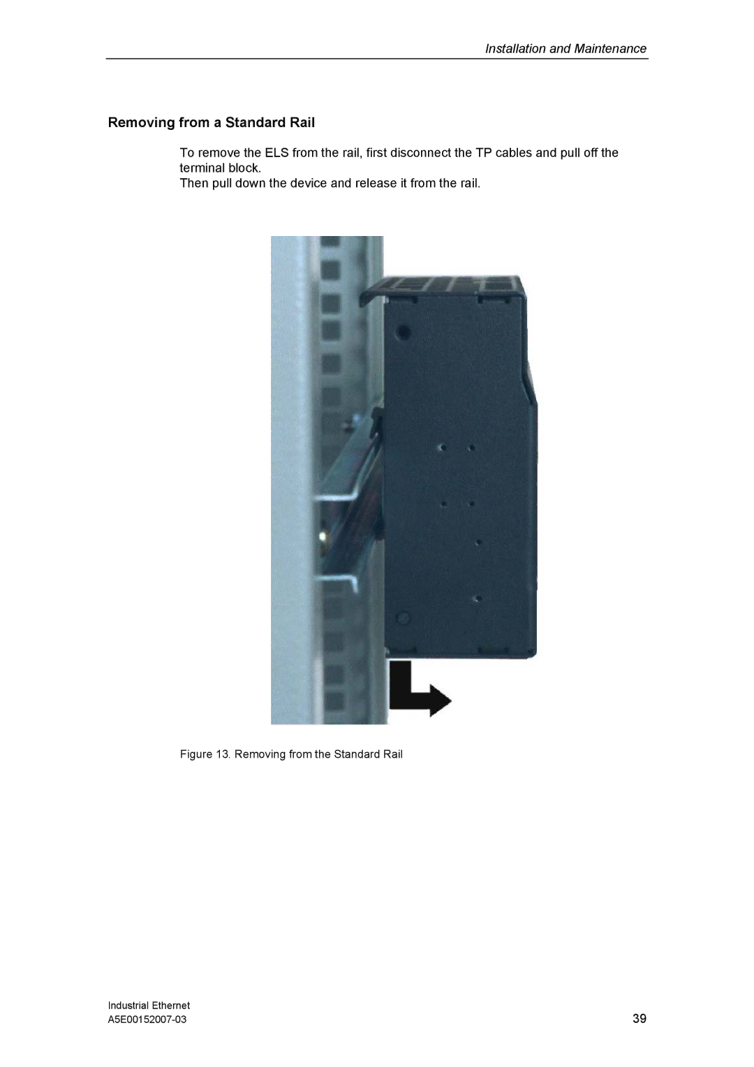 Siemens Electrical Lean Switch installation instructions Removing from a Standard Rail, Removing from the Standard Rail 