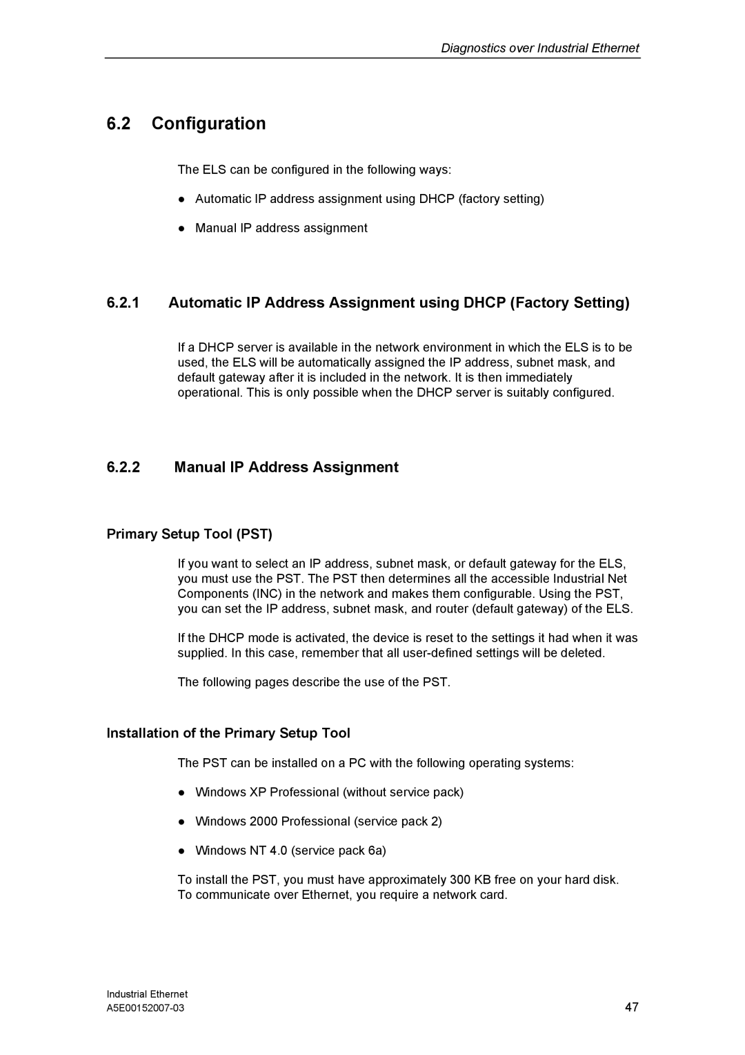 Siemens Electrical Lean Switch Configuration, Automatic IP Address Assignment using Dhcp Factory Setting 