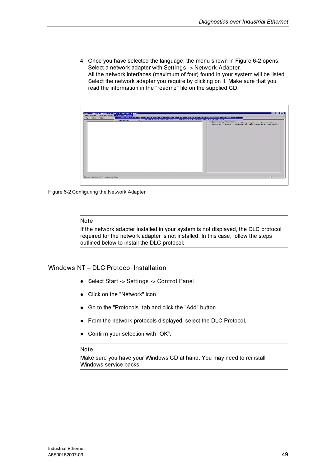 Siemens Electrical Lean Switch Windows NT DLC Protocol Installation, Select Start Settings Control Panel 