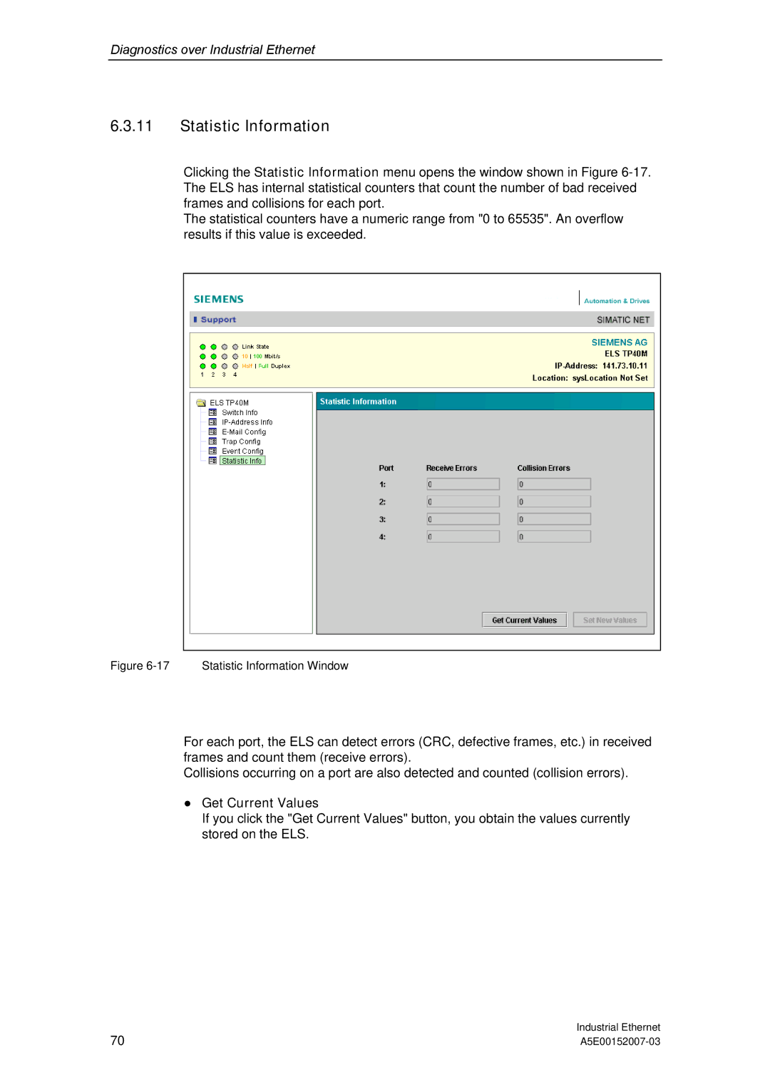 Siemens Electrical Lean Switch installation instructions Statistic Information Window 