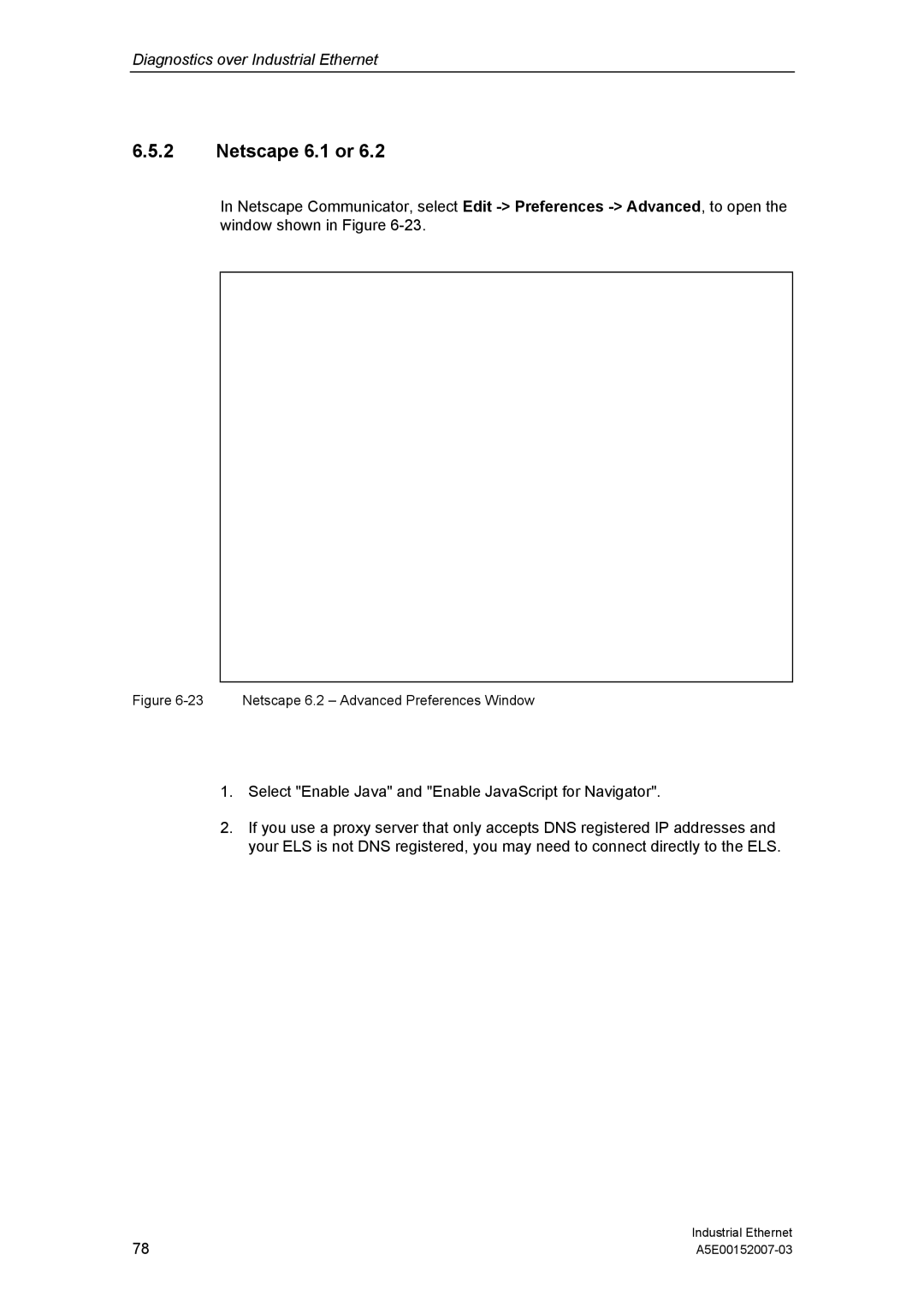 Siemens Electrical Lean Switch installation instructions Netscape 6.1 or, Netscape 6.2 Advanced Preferences Window 