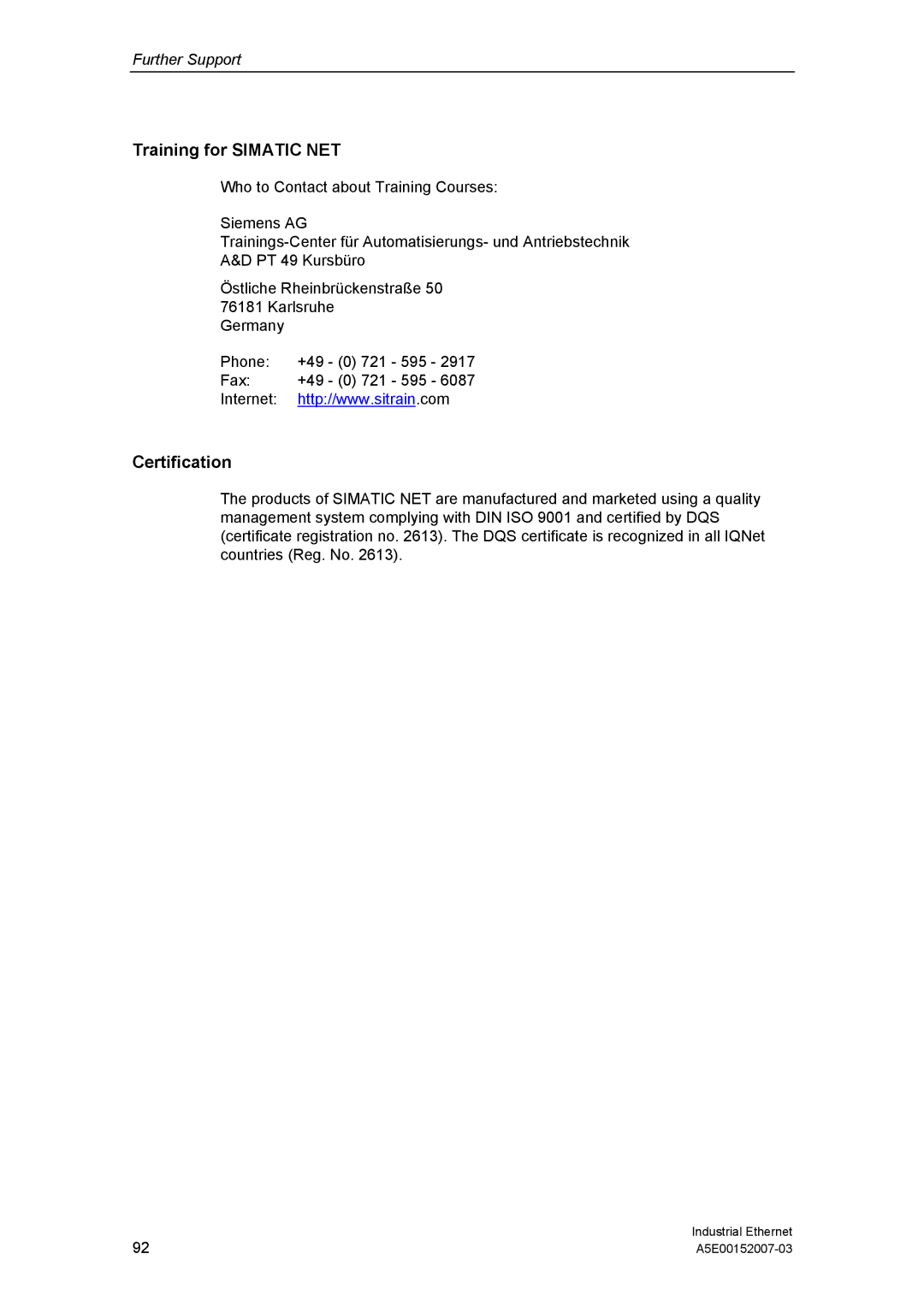 Siemens Electrical Lean Switch installation instructions Training for Simatic NET, Certification 