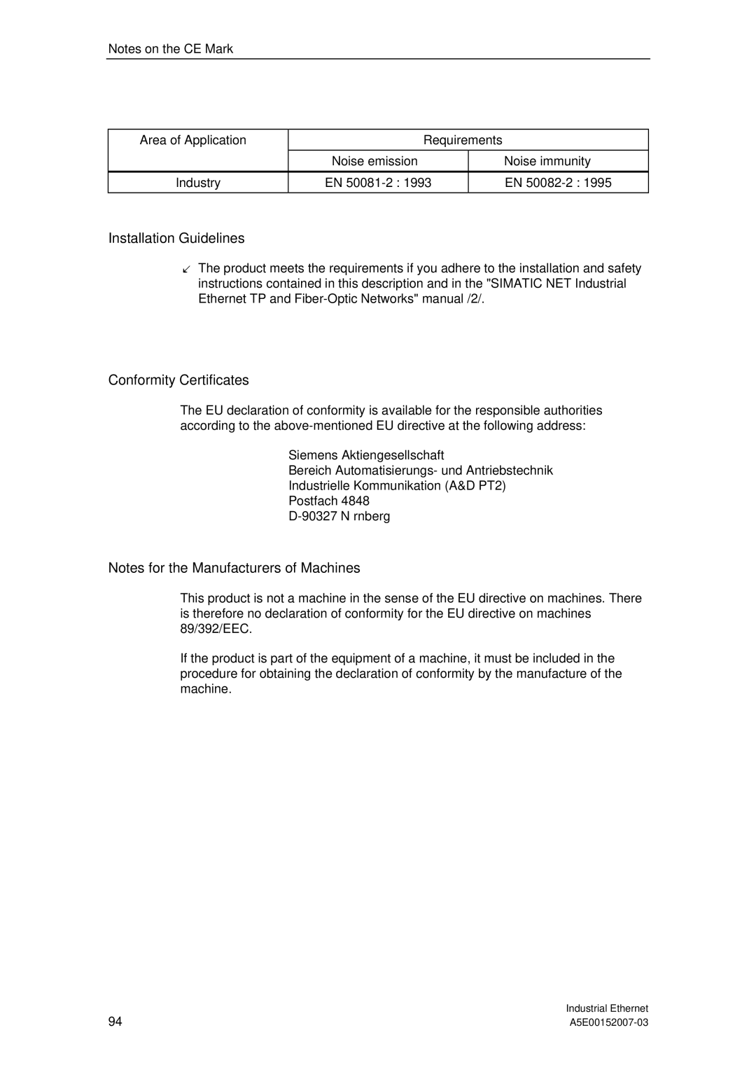 Siemens Electrical Lean Switch installation instructions Installation Guidelines, Conformity Certificates 