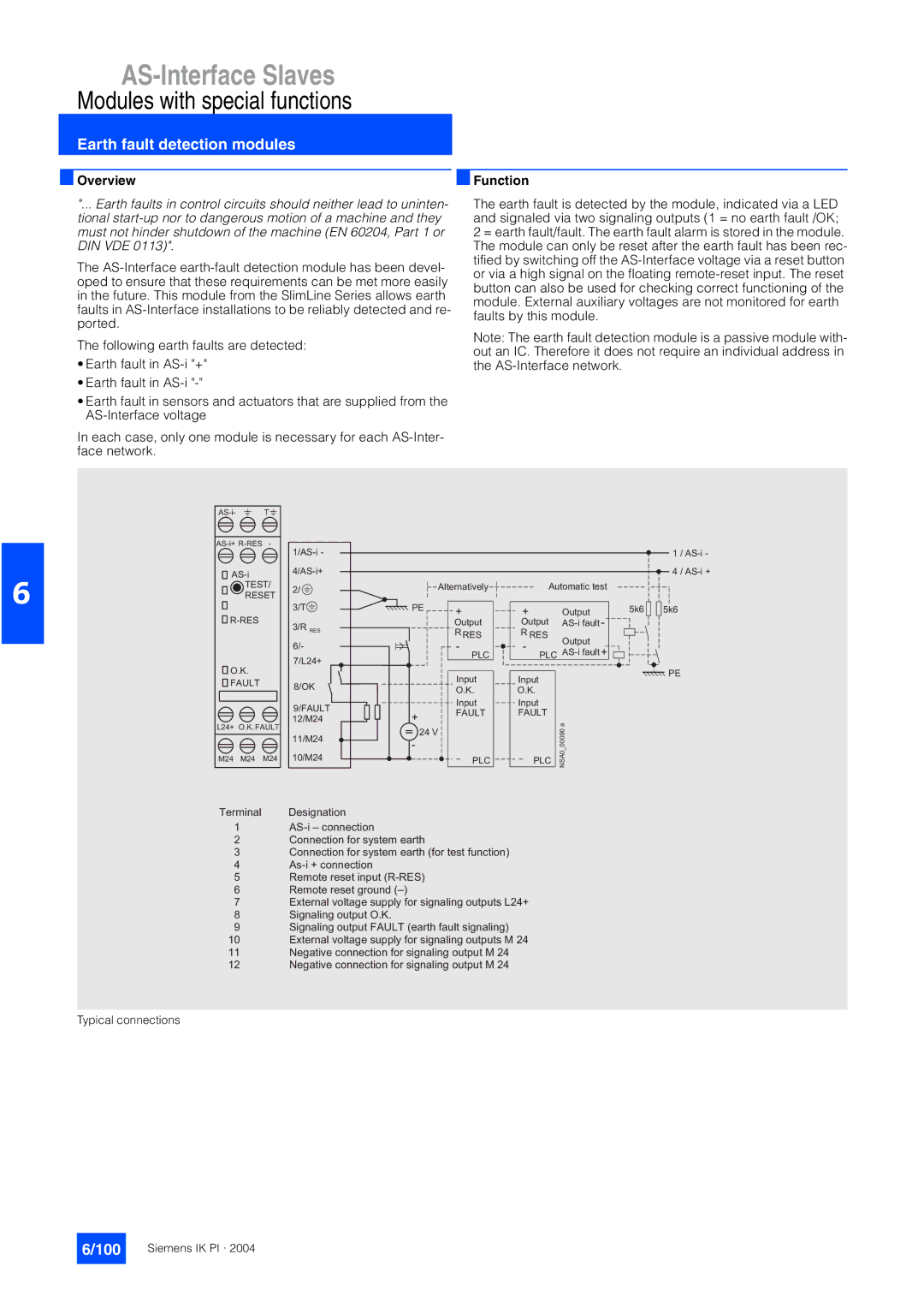 Siemens EN 50295 manual Earth fault detection modules, 100 