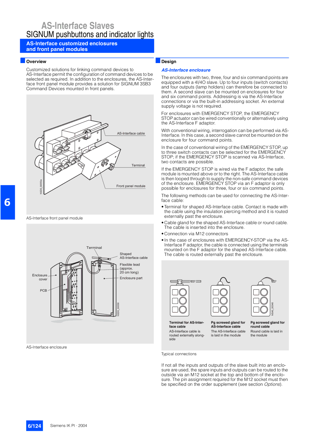 Siemens EN 50295 manual AS-Interface customized enclosures and front panel modules, 124, AS-Interface enclosure 