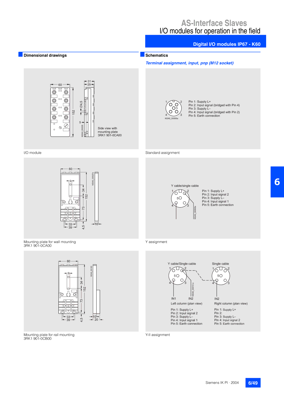 Siemens EN 50295 manual Terminal assignment, input, pnp M12 socket, IN1 IN2 