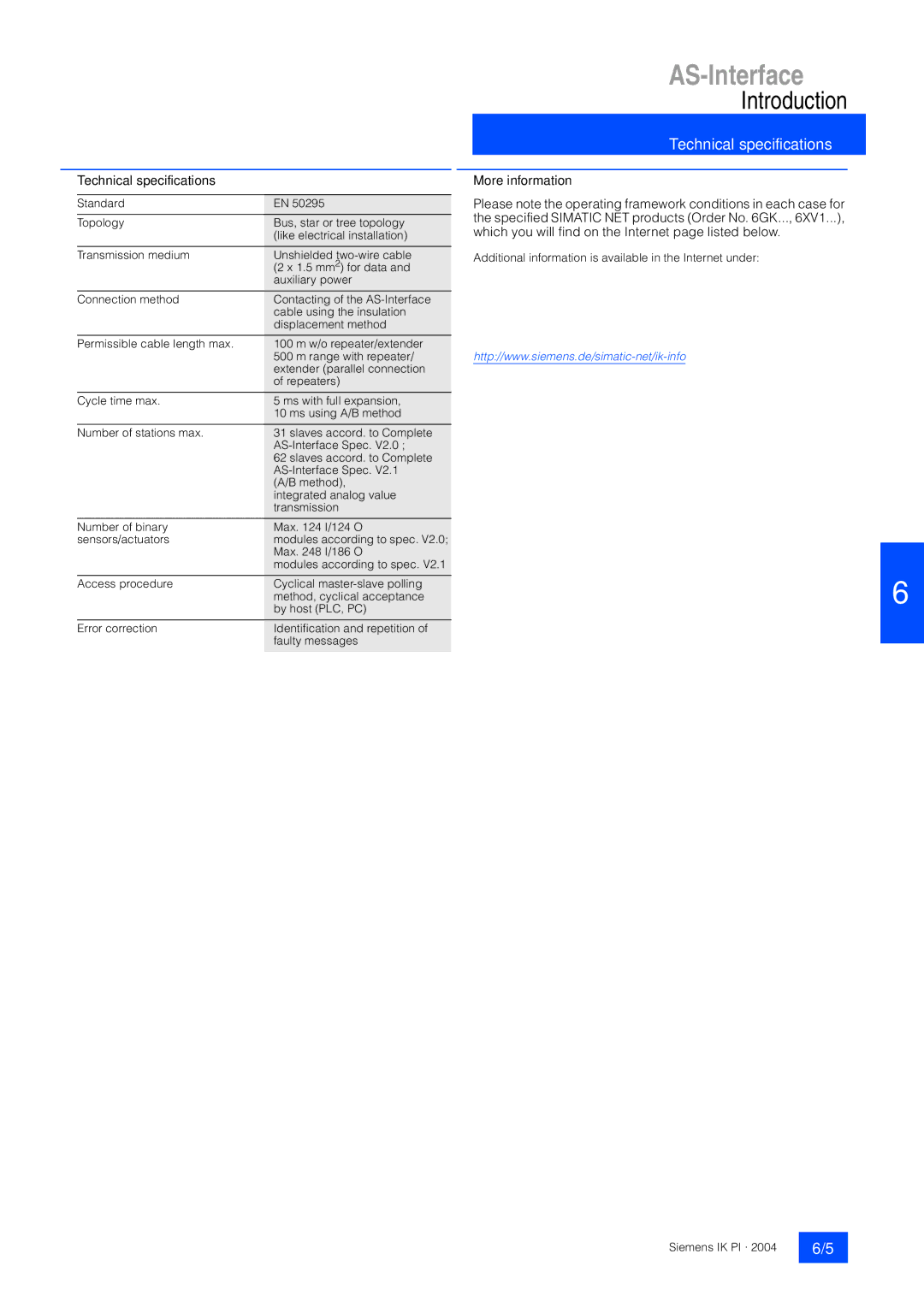 Siemens EN 50295 manual Technical specifications, More information 