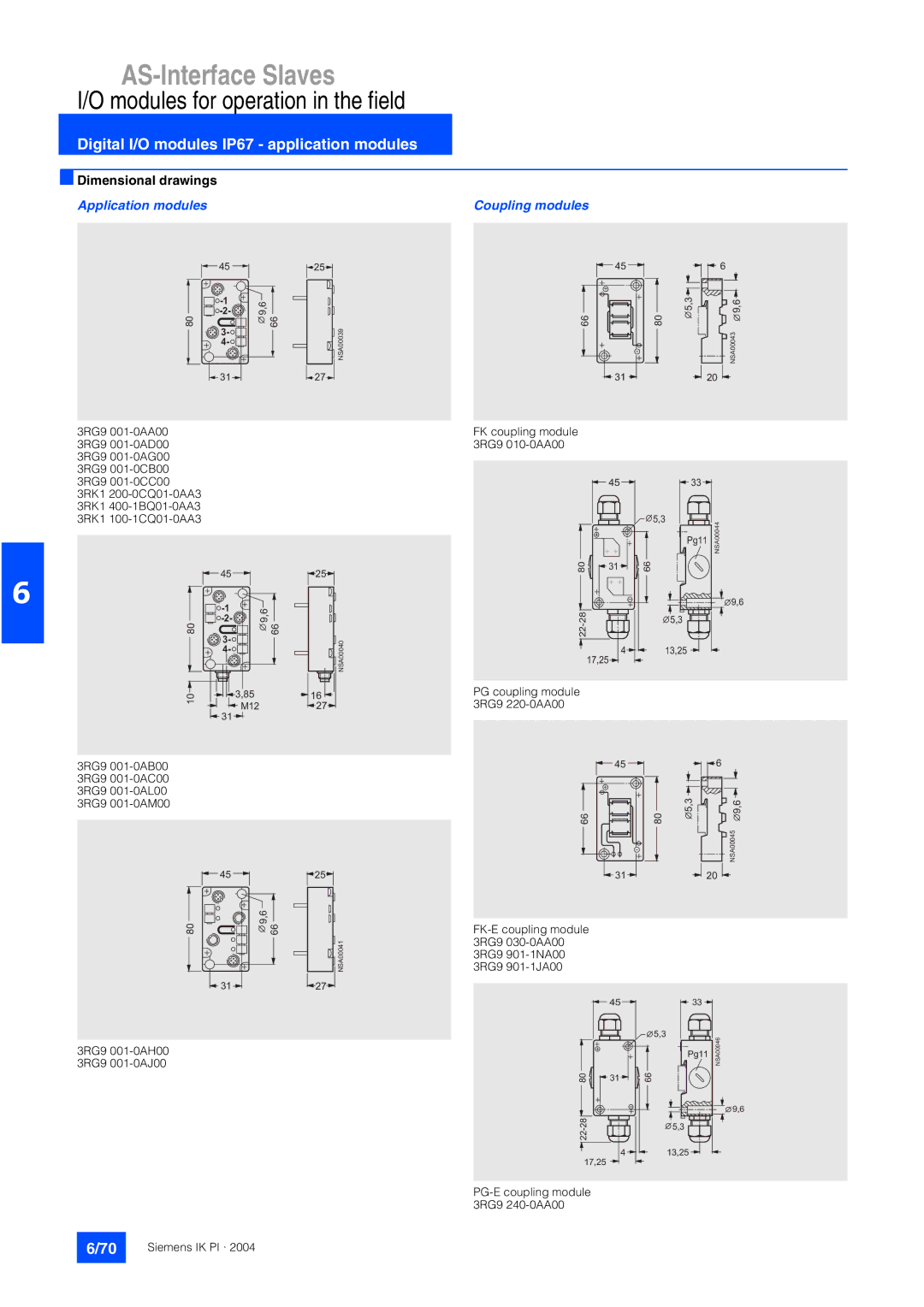 Siemens EN 50295 manual Dimensional drawings Application modules, Coupling modules 