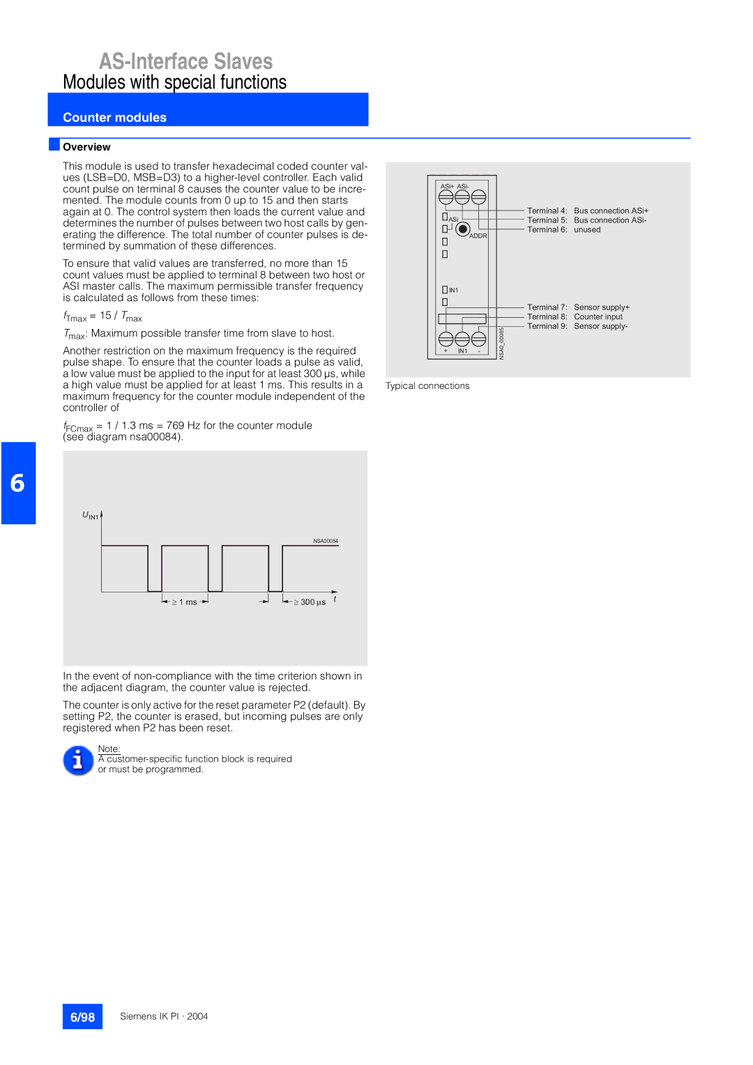 Siemens EN 50295 manual Modules with special functions, Counter modules 