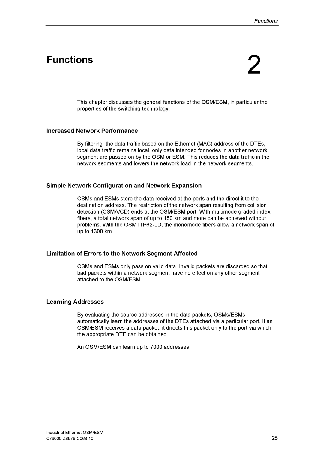 Siemens OSM, ESM Functions, Increased Network Performance, Simple Network Configuration and Network Expansion 