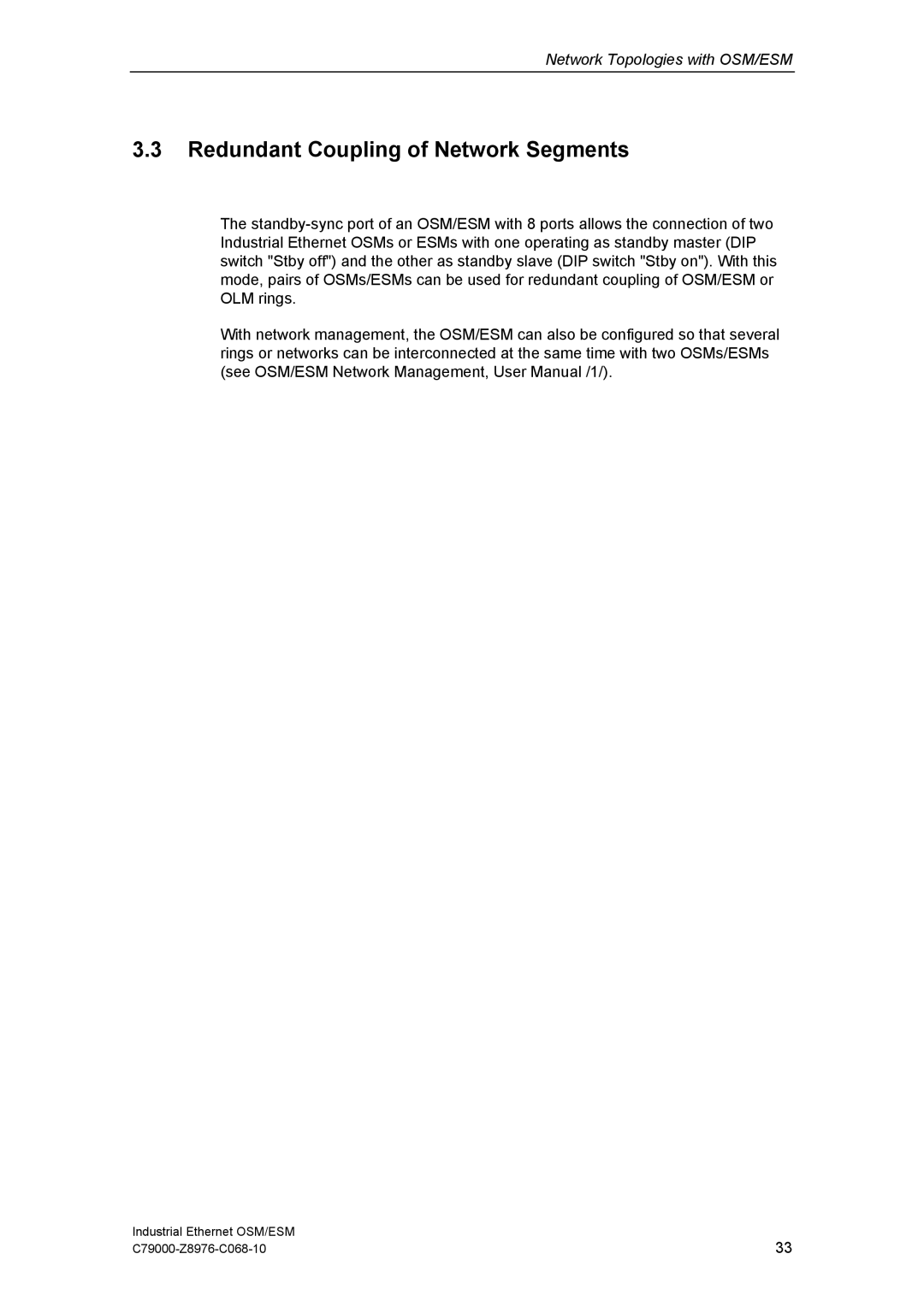 Siemens OSM, ESM technical specifications Redundant Coupling of Network Segments 