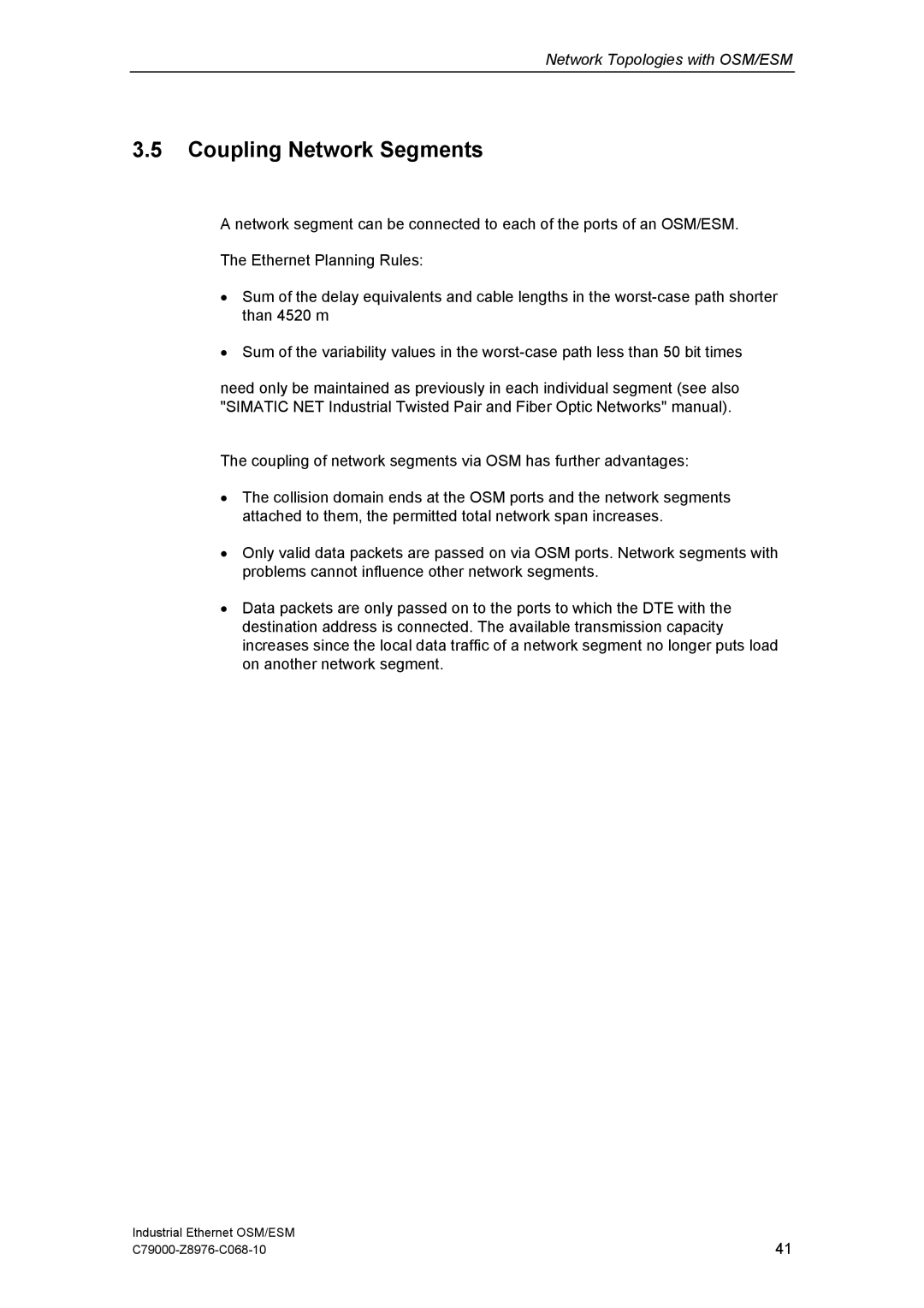 Siemens OSM, ESM technical specifications Coupling Network Segments 