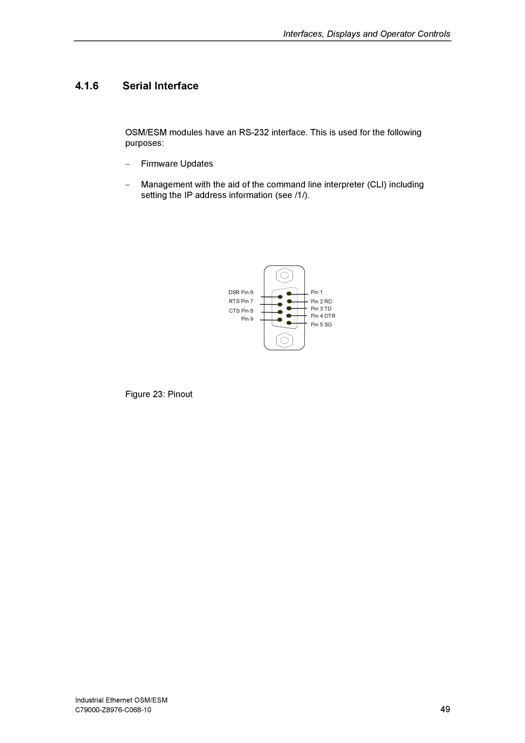 Siemens OSM, ESM technical specifications Serial Interface, Pinout 