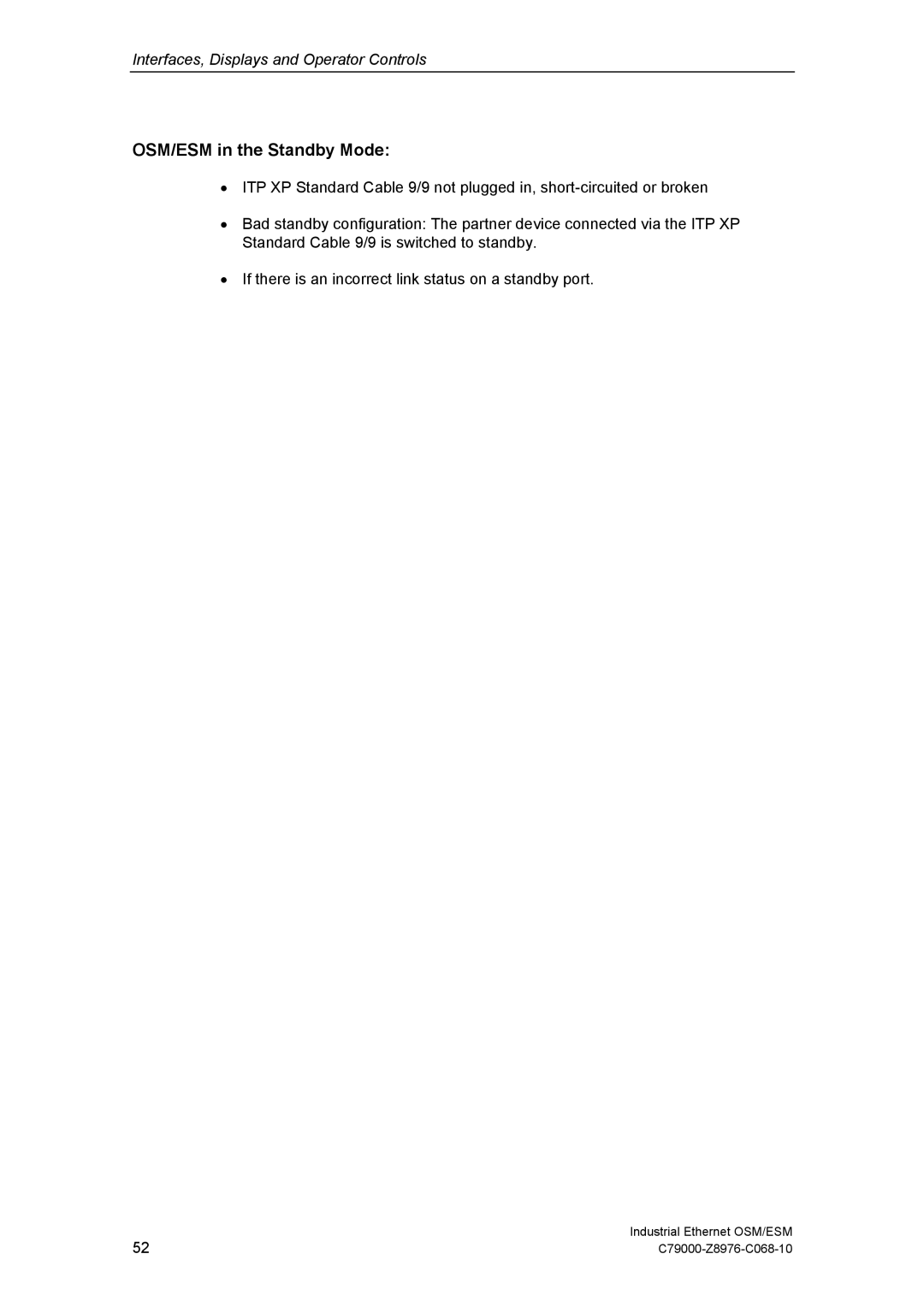 Siemens technical specifications OSM/ESM in the Standby Mode 