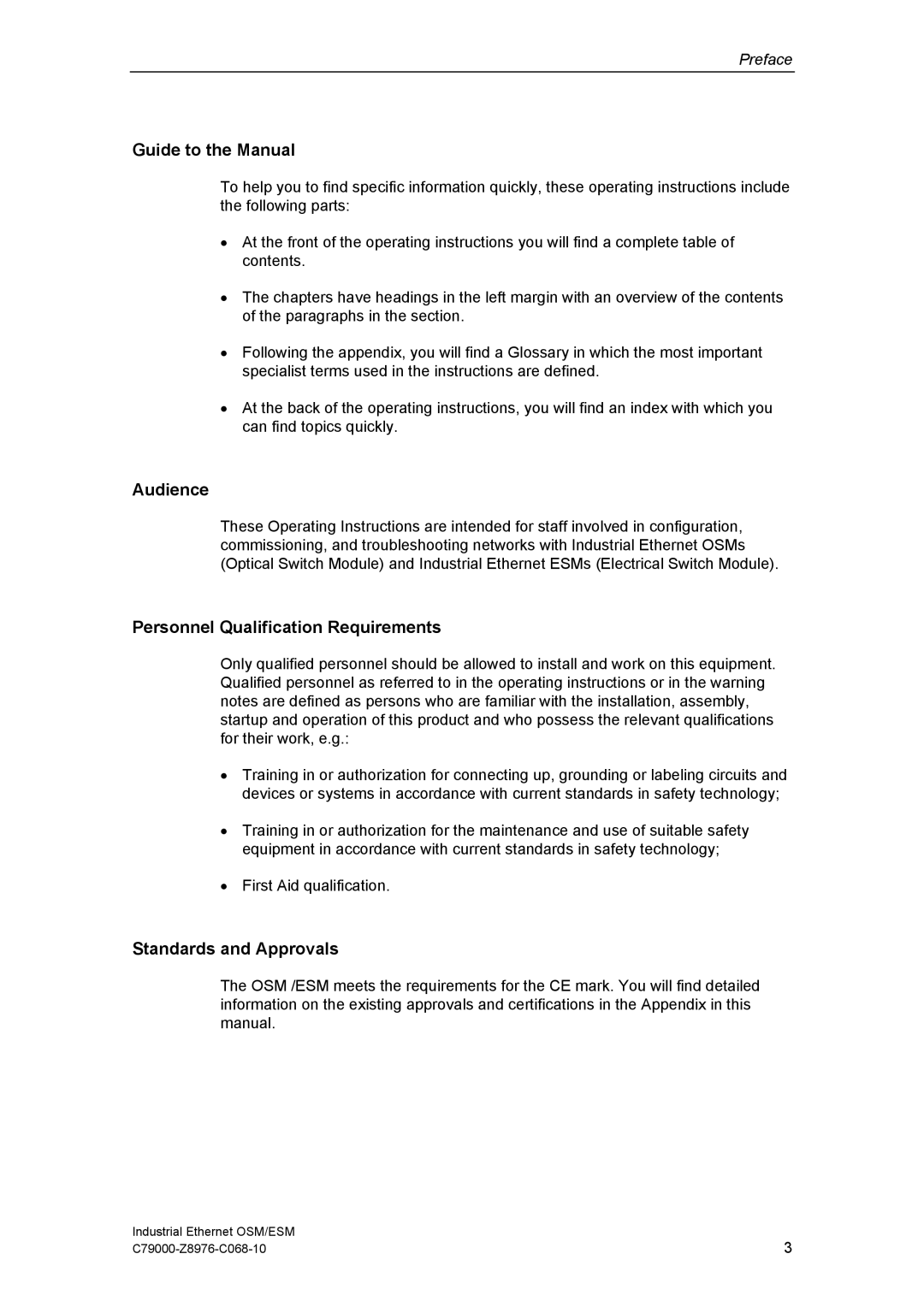 Siemens OSM, ESM Guide to the Manual, Audience, Personnel Qualification Requirements, Standards and Approvals 