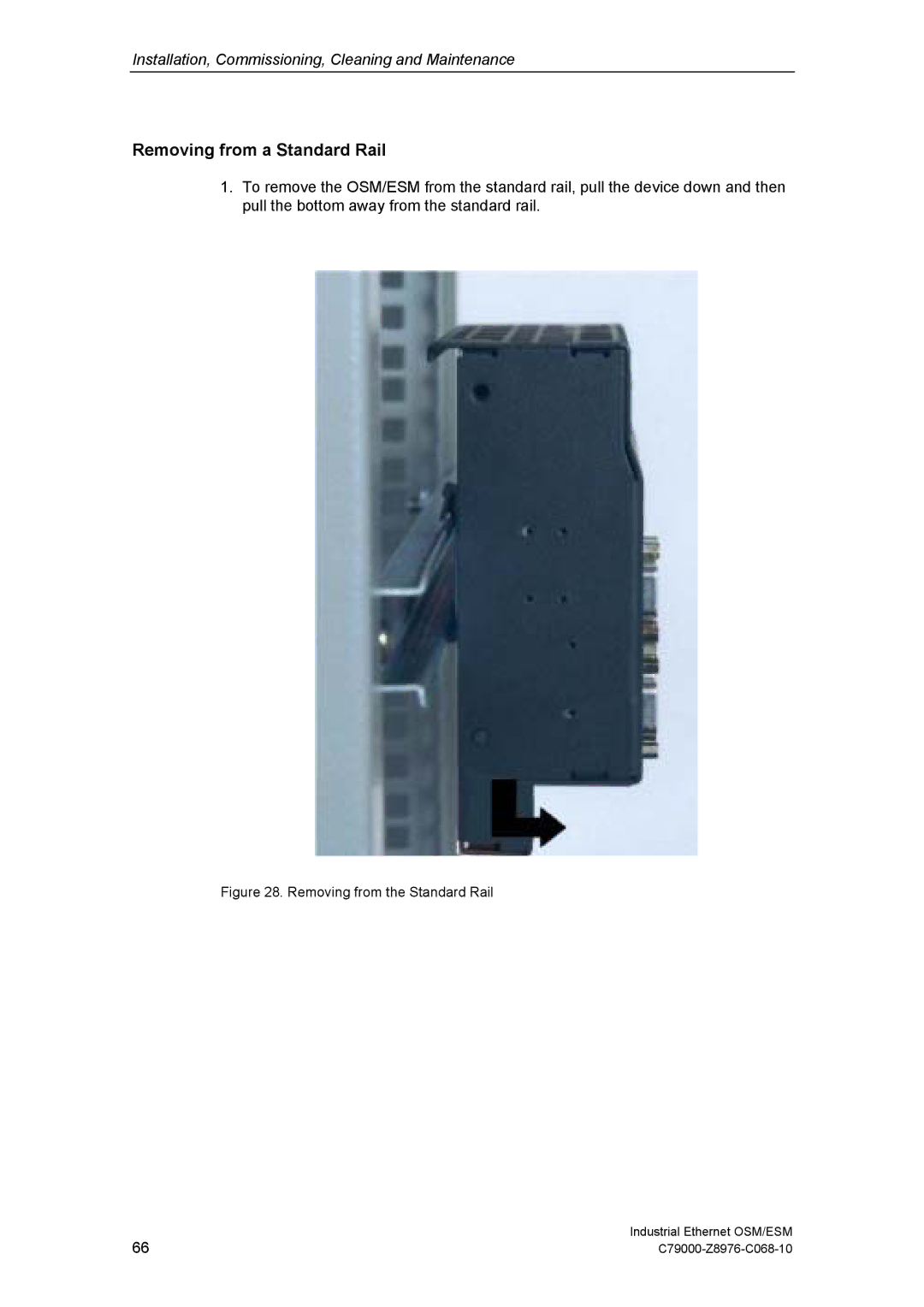 Siemens ESM, OSM technical specifications Removing from a Standard Rail, Removing from the Standard Rail 