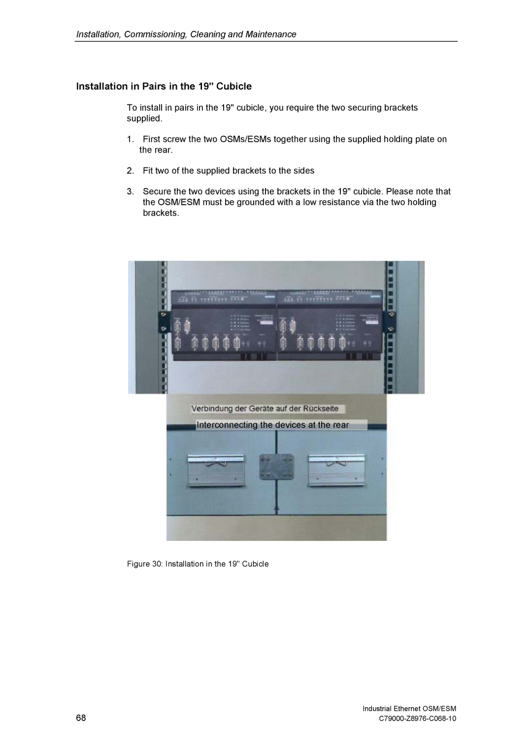 Siemens ESM, OSM technical specifications Installation in Pairs in the 19 Cubicle, Installation in the 19 Cubicle 