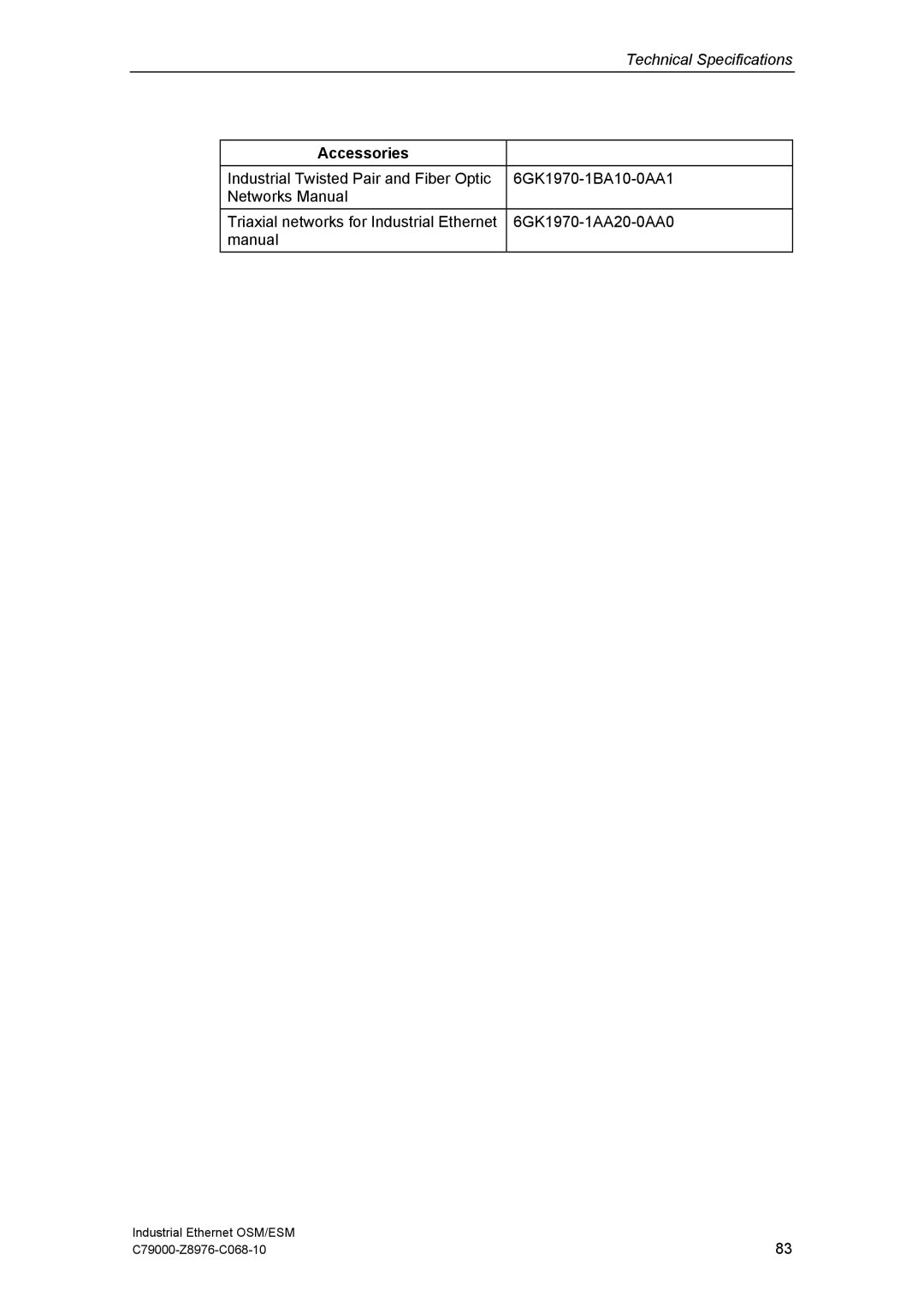 Siemens OSM, ESM technical specifications Accessories 