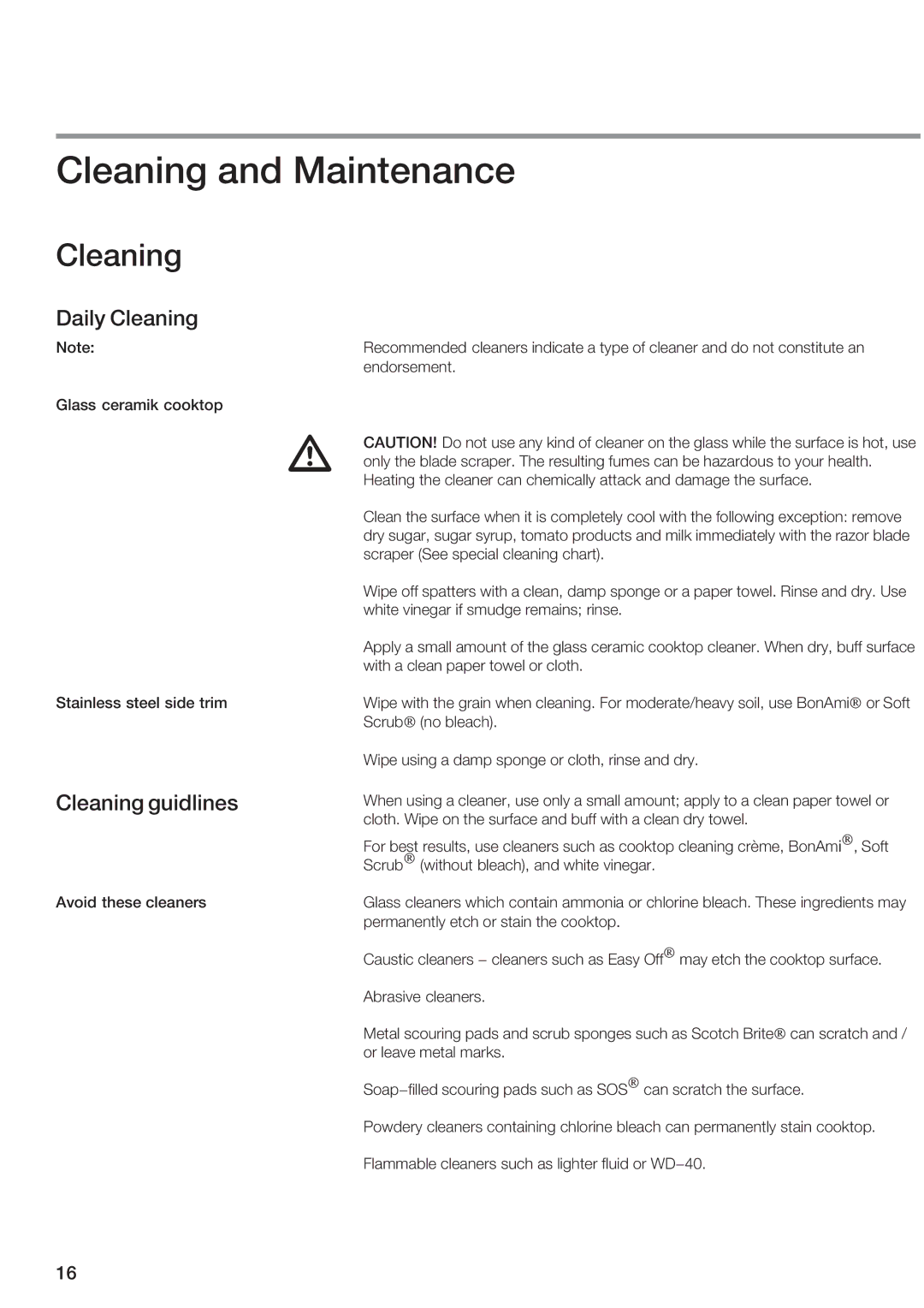 Siemens ET 97..UC, ET 77..UC manual $Cleaning and Maintenance, Daily Cleaning, Cleaning guidlines 