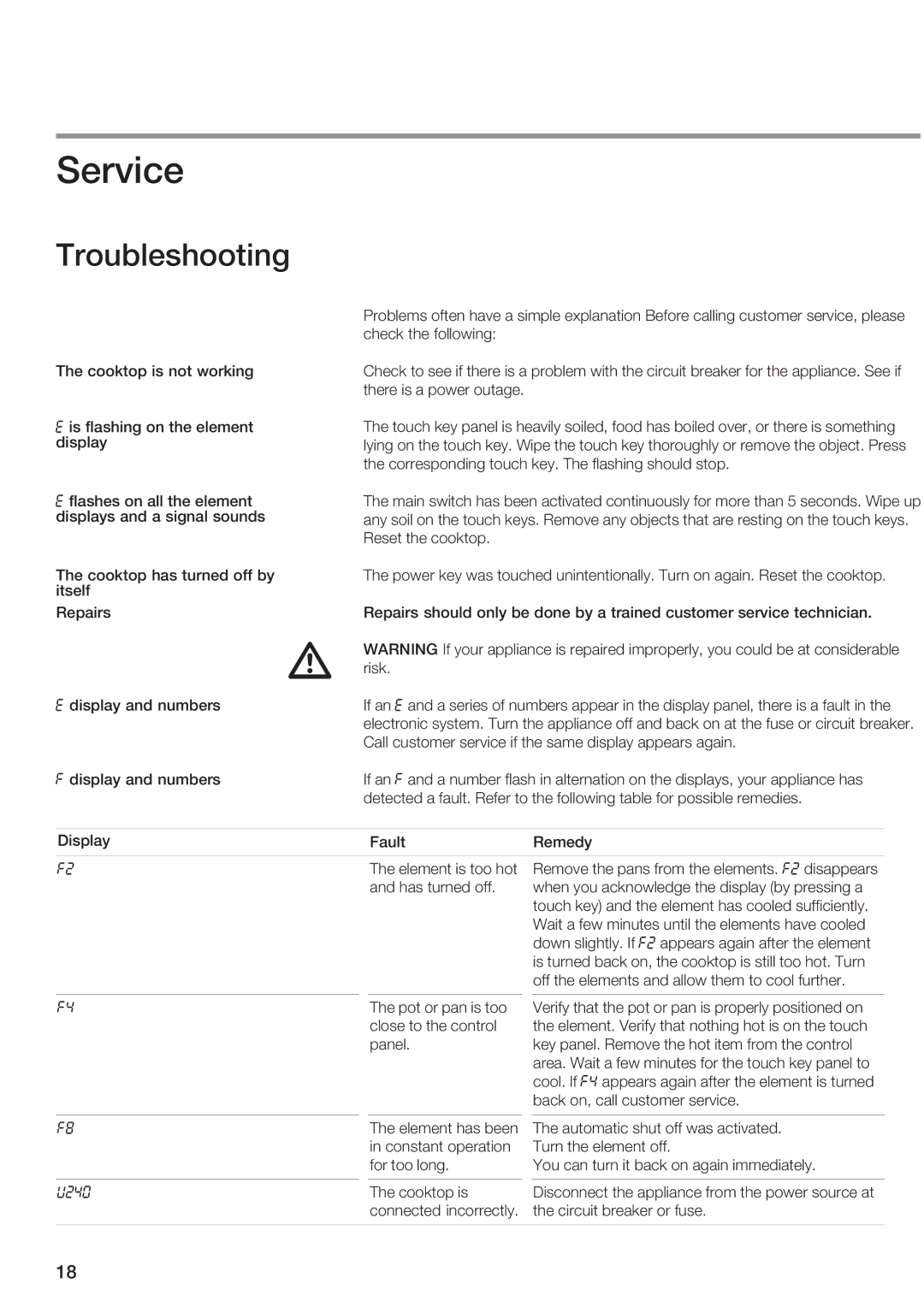 Siemens ET 97..UC, ET 77..UC manual Service, Troubleshooting 