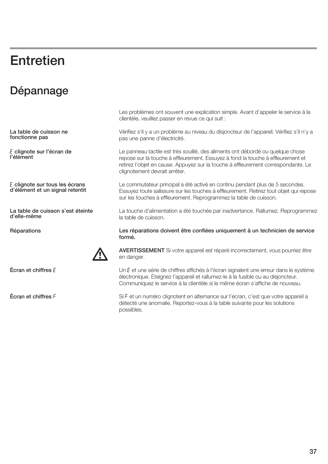 Siemens ET 77..UC, ET 97..UC manual Entretien, Dépannage 