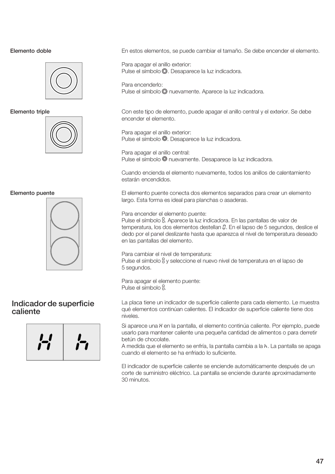 Siemens ET 77..UC, ET 97..UC manual Indicador de superficie caliente 