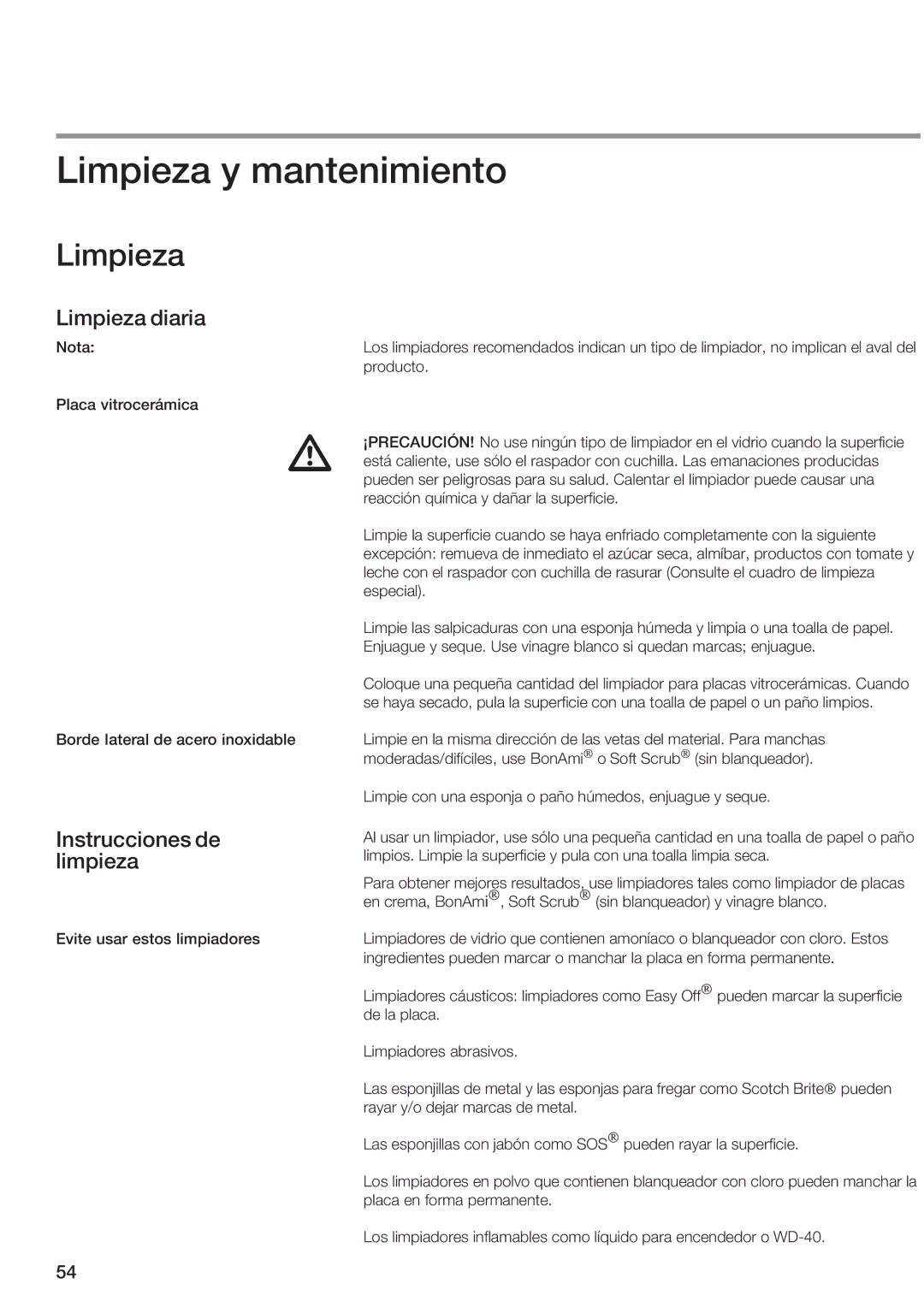 Siemens ET 97..UC, ET 77..UC manual Limpieza y mantenimiento, Limpieza diaria, Instrucciones de limpieza 