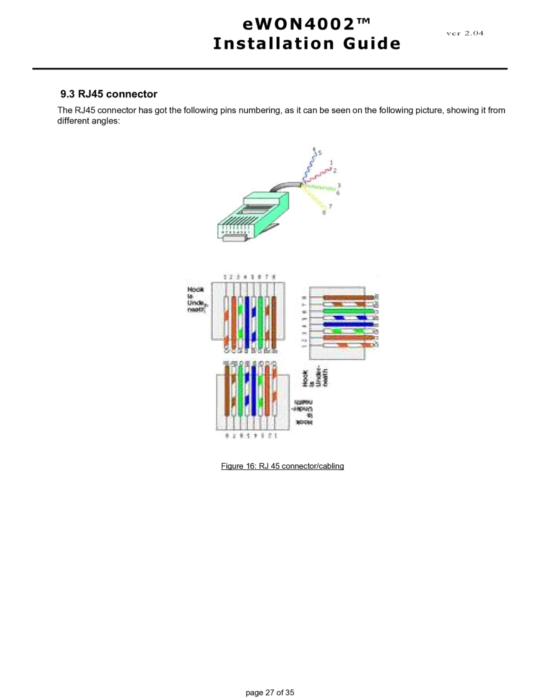 Siemens eWON4002 manual RJ45 connector, RJ 45 connector/cabling 