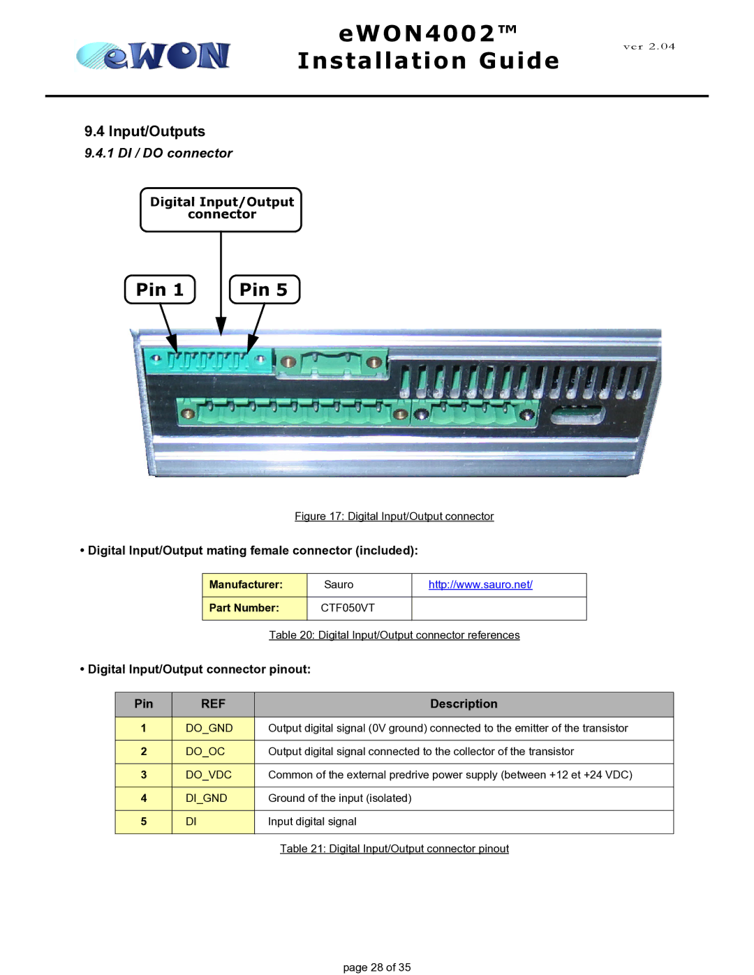 Siemens eWON4002 manual Input/Outputs, 1 DI / do connector, Digital Input/Output Connector 