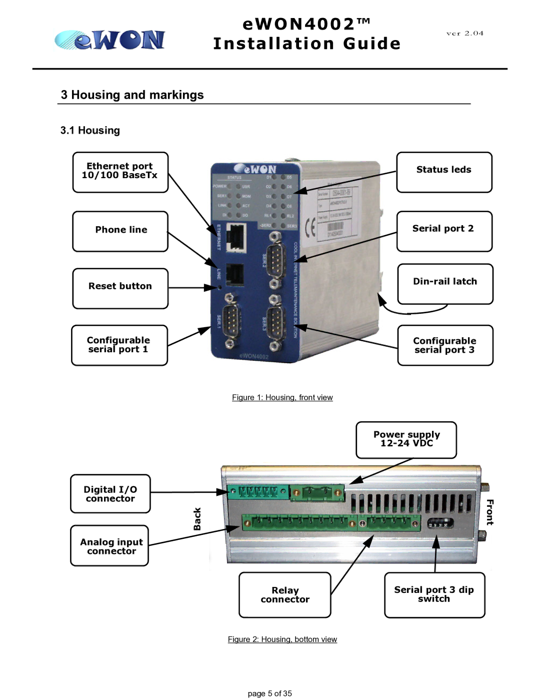 Siemens eWON4002 manual Housing and markings 