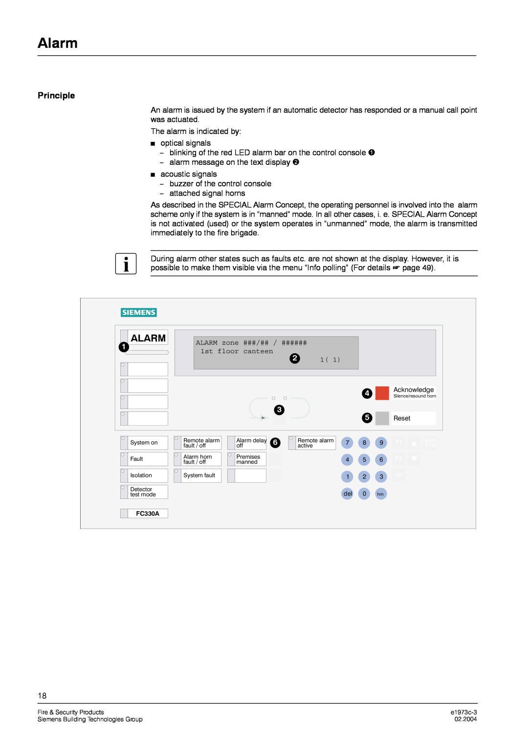 Siemens FC330A manual Alarm, Principle 