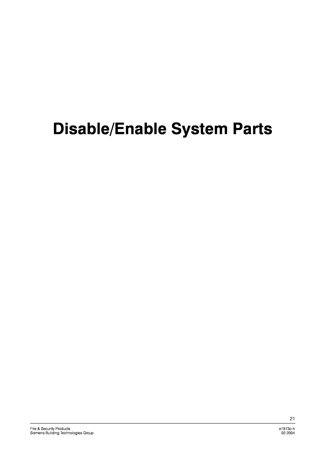 Siemens FC330A manual Disable/Enable System Parts, Fire & Security Products, e1973c-4, Siemens Building Technologies Group 