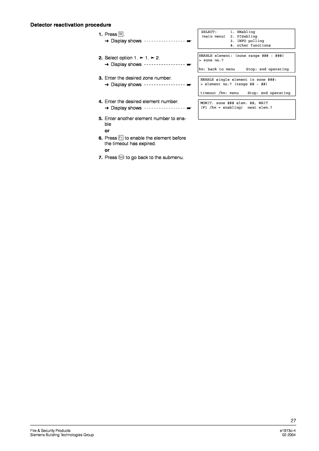 Siemens FC330A manual Detector reactivation procedure 