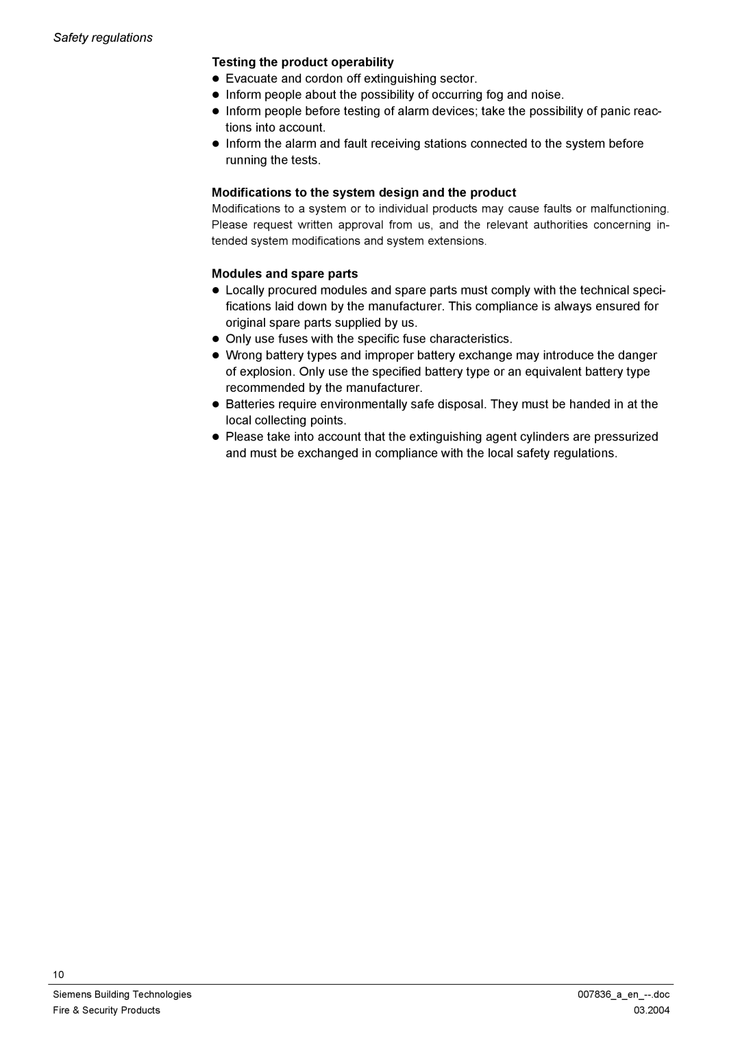 Siemens FC700A manual Testing the product operability, Modifications to the system design and the product 