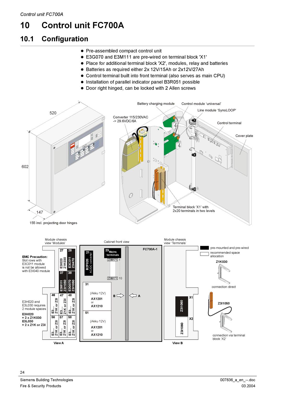 Siemens manual Control unit FC700A, Configuration 