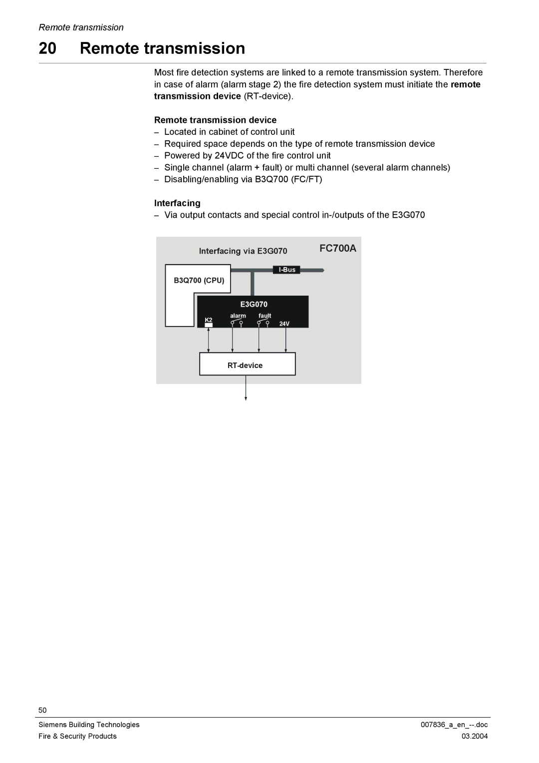 Siemens FC700A manual Remote transmission device, Interfacing 