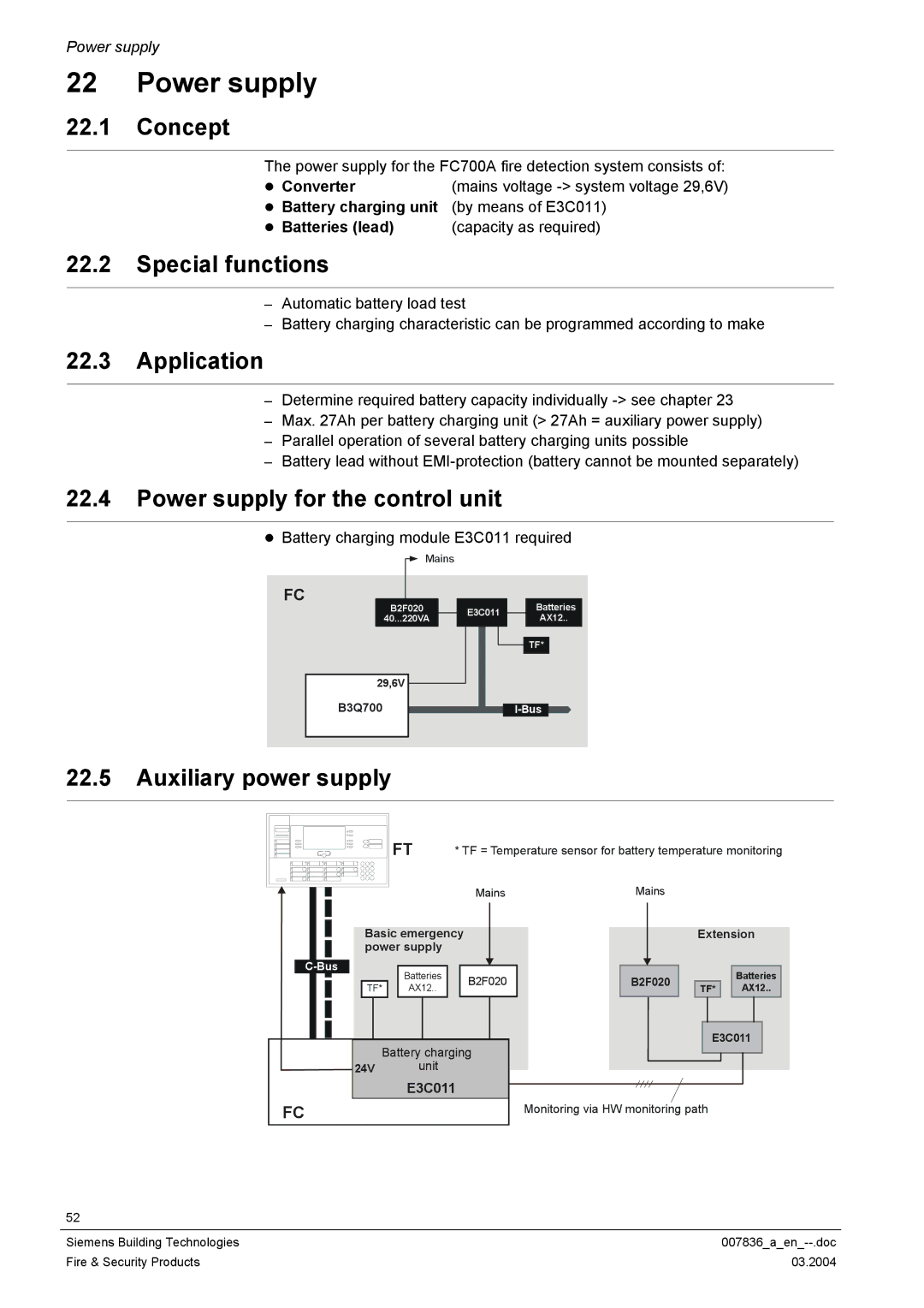 Siemens FC700A manual Concept, Special functions, Power supply for the control unit, Auxiliary power supply 