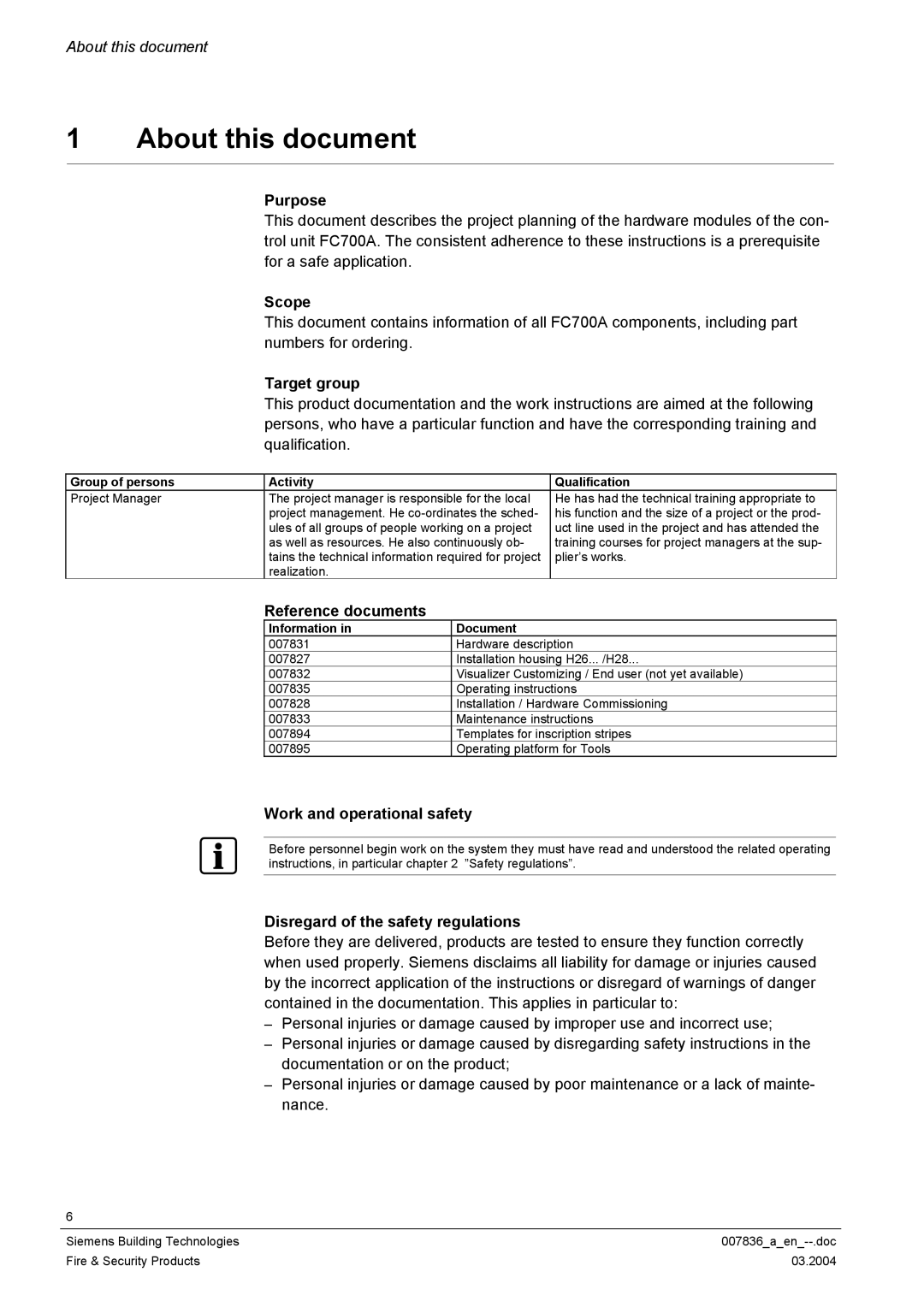 Siemens FC700A manual About this document 