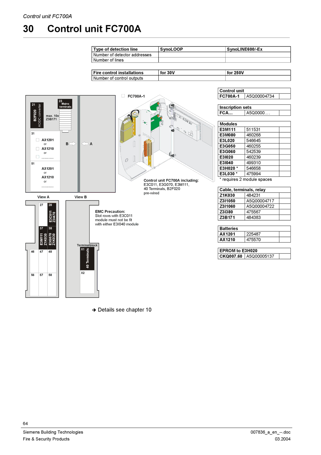 Siemens FC700A manual Inscription sets, Cable, terminals, relay Z1K030 