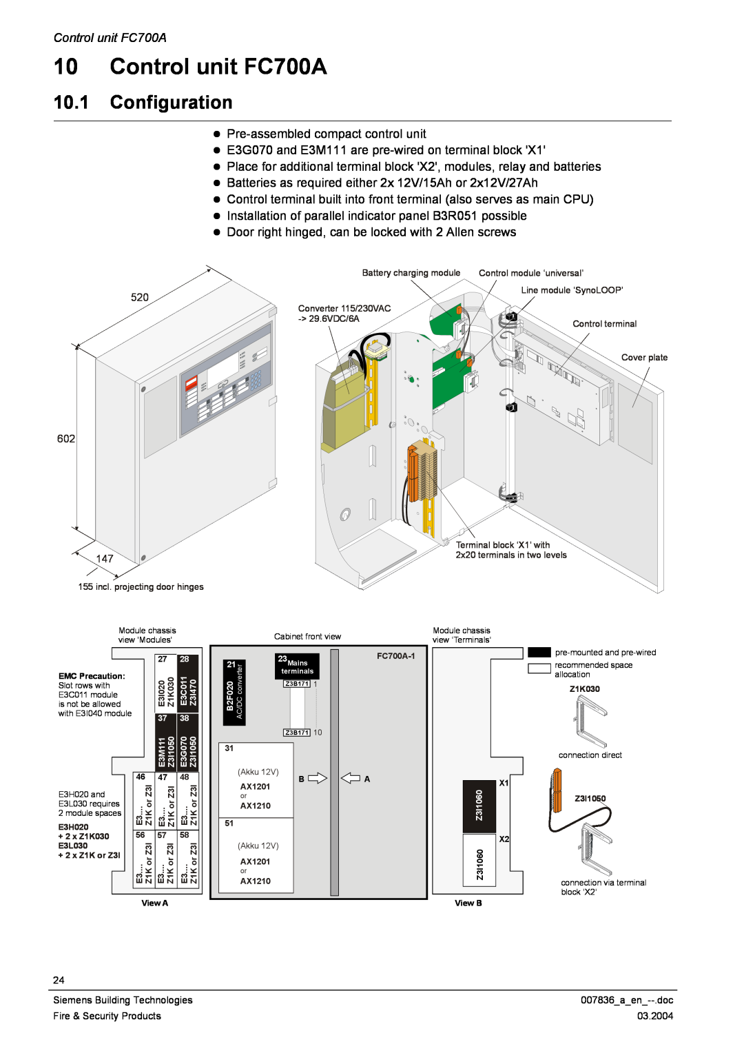 Siemens manual Control unit FC700A, 10.1Configuration 