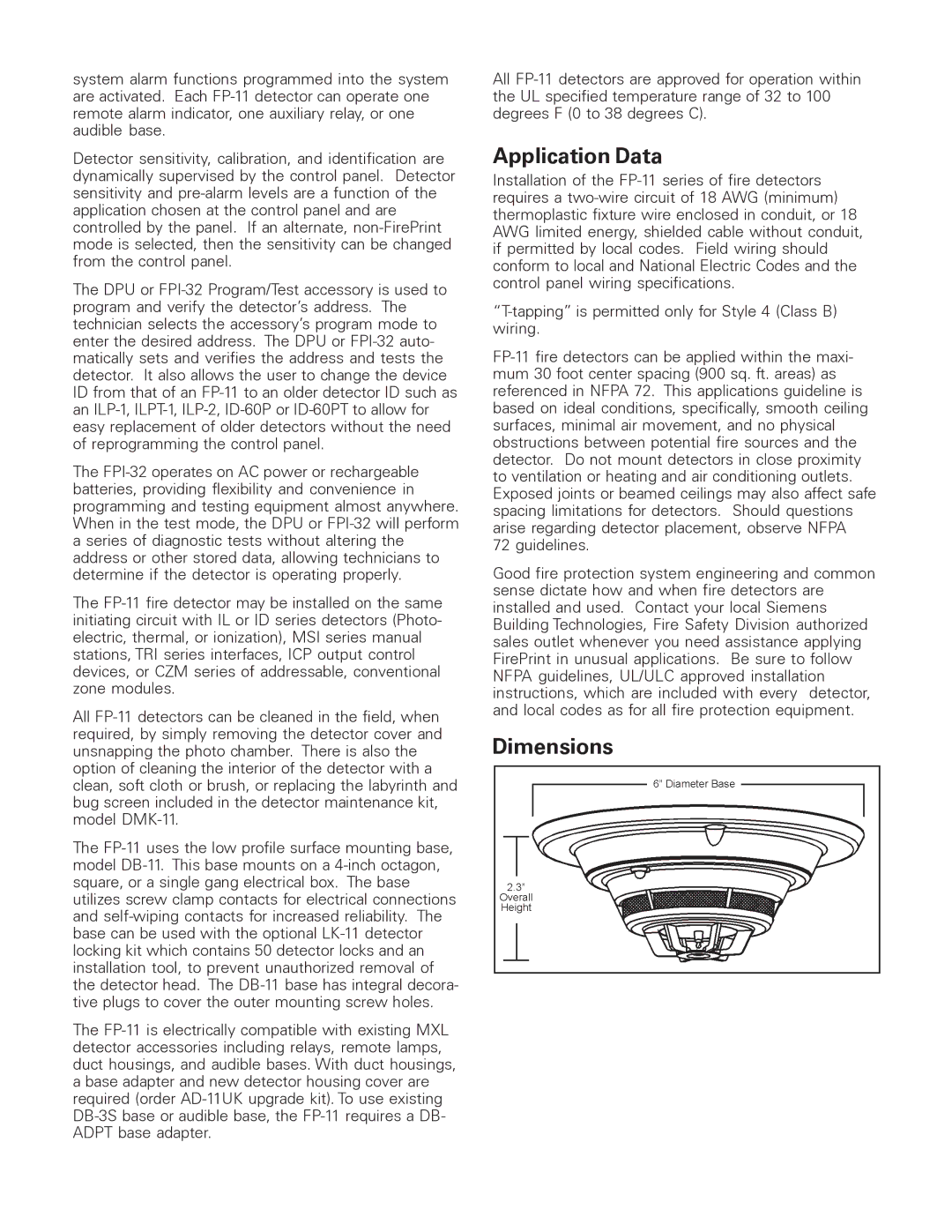 Siemens FP-11 manual Application Data, Dimensions 