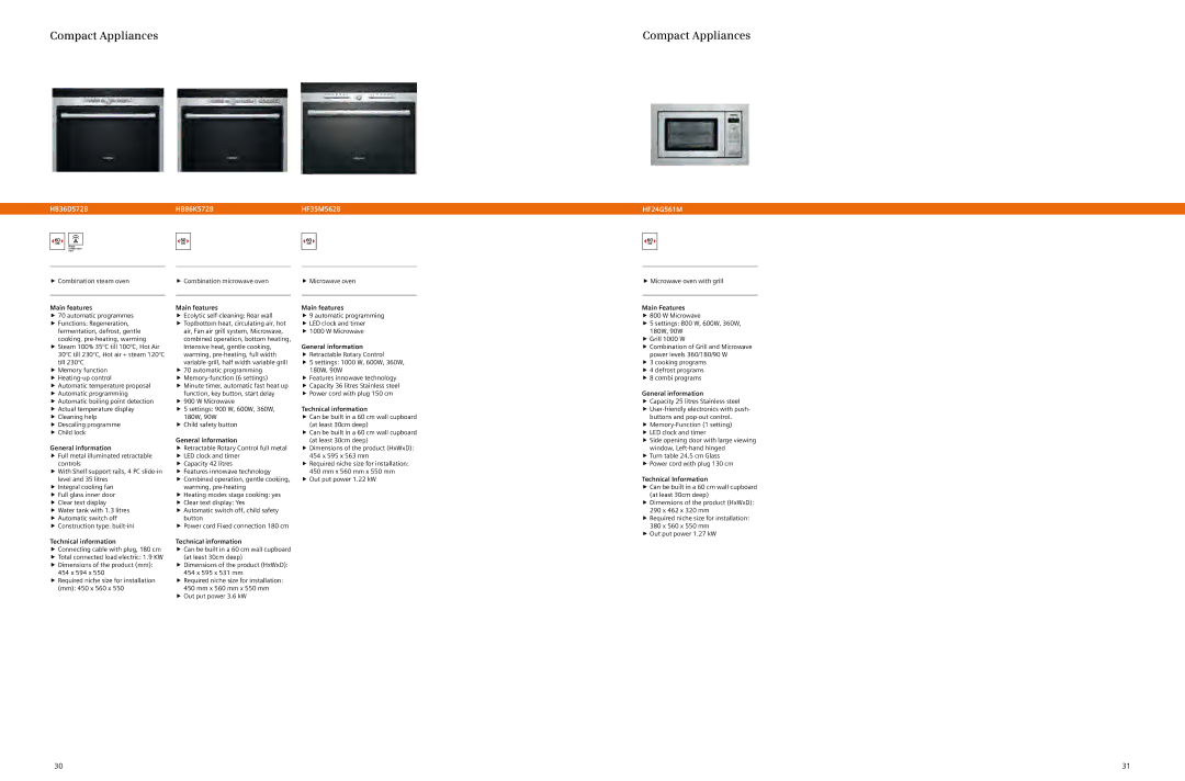 Siemens 2012/gcc manual Compact Appliances, HB36D572B HB86K572B HF35M562B HF24G561M, FfCleaning help 180W, 90W 